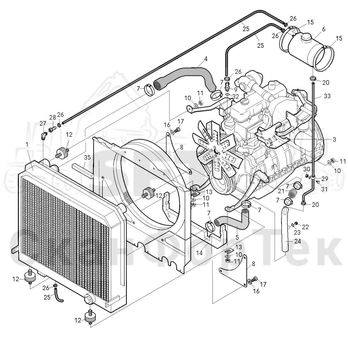 Схема: Valmet / Лесозаготовительные машины / Valmet 801 c / Valmet 801c Ch -11730 / Valmet 801c Ch -11730 / Каталог запасных частей / Двигатель / Система охлаждения / Система охлаждения двигателя
