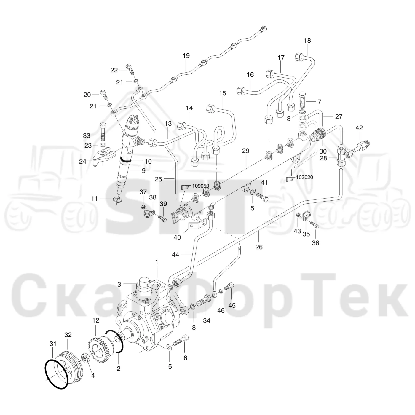 Схема: Komatsu / Форвардер / 840.4 / Каталог запасных частей / Двигатель / Топливная система / Инжекторный насос