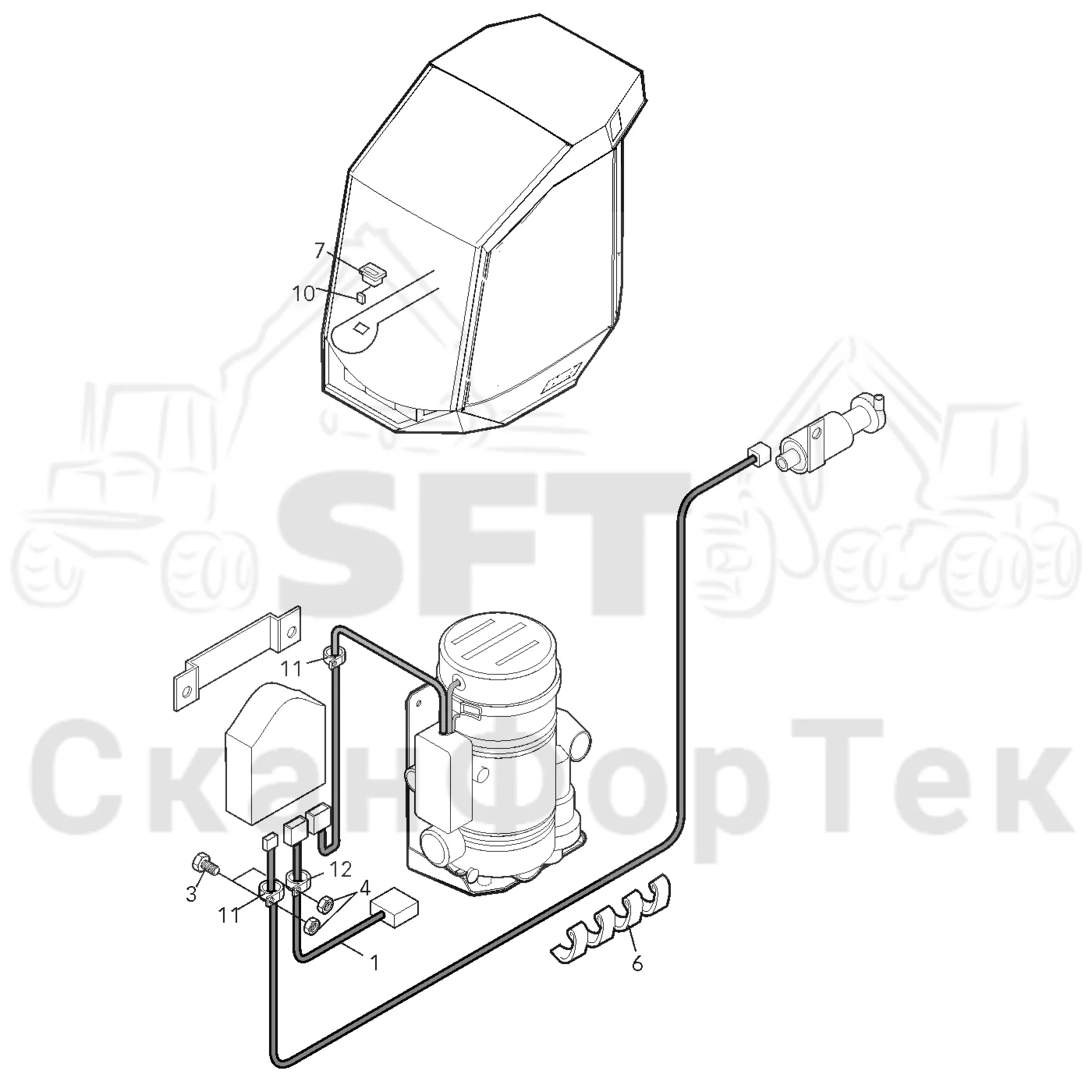 Схема: Valmet / Форвардер / Valmet 840.2 / Valmet 840.2  Ch. -211120 / Valmet 840.2  Ch. -211120 / Каталог запасных частей / Оборудование захвата / Захват / Valmet 801c Ch -11730 / Каталог запасных частей / Двигатель / Подогреватель / Электрический набор Thermo 90 S