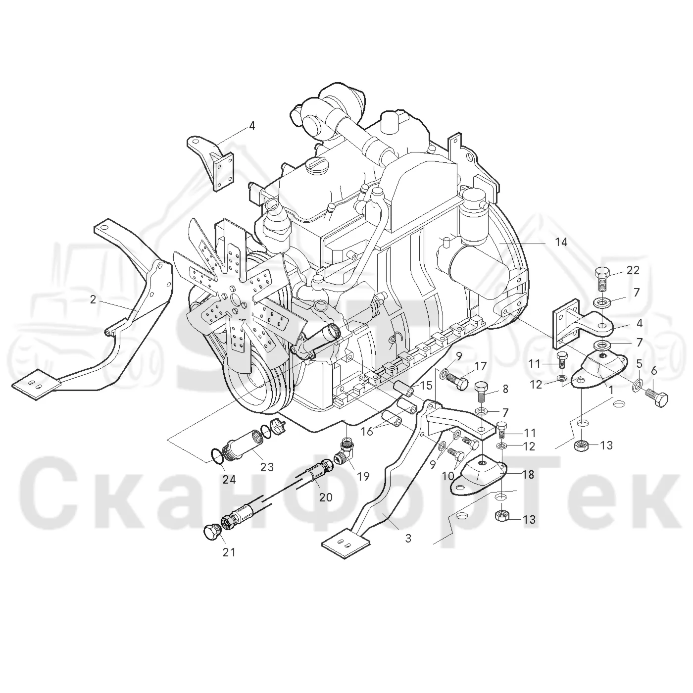 Схема: Valmet / Форвардер / Valmet 860.1 / Valmet 860.1 Ch. -115420 / Valmet 860.1 Ch. -115420 / Каталог запасных частей / Оборудование захвата / Захват / Valmet 801c Ch -11730 / Каталог запасных частей / Двигатель / Установка двигателя / Установка двигателя