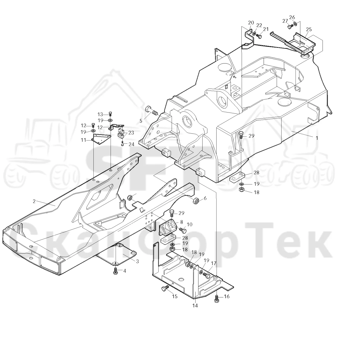 Схема: Valmet / Форвардер / Valmet 840.1 / Valmet 840.1 / Каталог запасных частей / Оборудование захвата / Захват / Valmet 801c Ch -11730 / Каталог запасных частей / шасси / Рамы / Передний комплект рамы