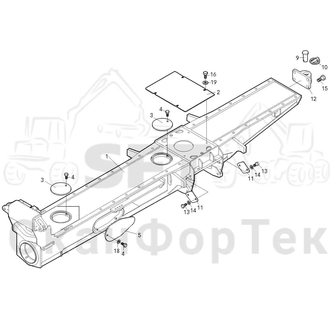 Схема: Valmet / Форвардер / Valmet 840.3 / Valmet 840.3 Ch. -311173 / Valmet 840.3 Ch. -311173 / Каталог запасных частей / Оборудование захвата / Захват / Valmet 801c Ch -11730 / Каталог запасных частей / шасси / Рамы / Комплект рамы задний