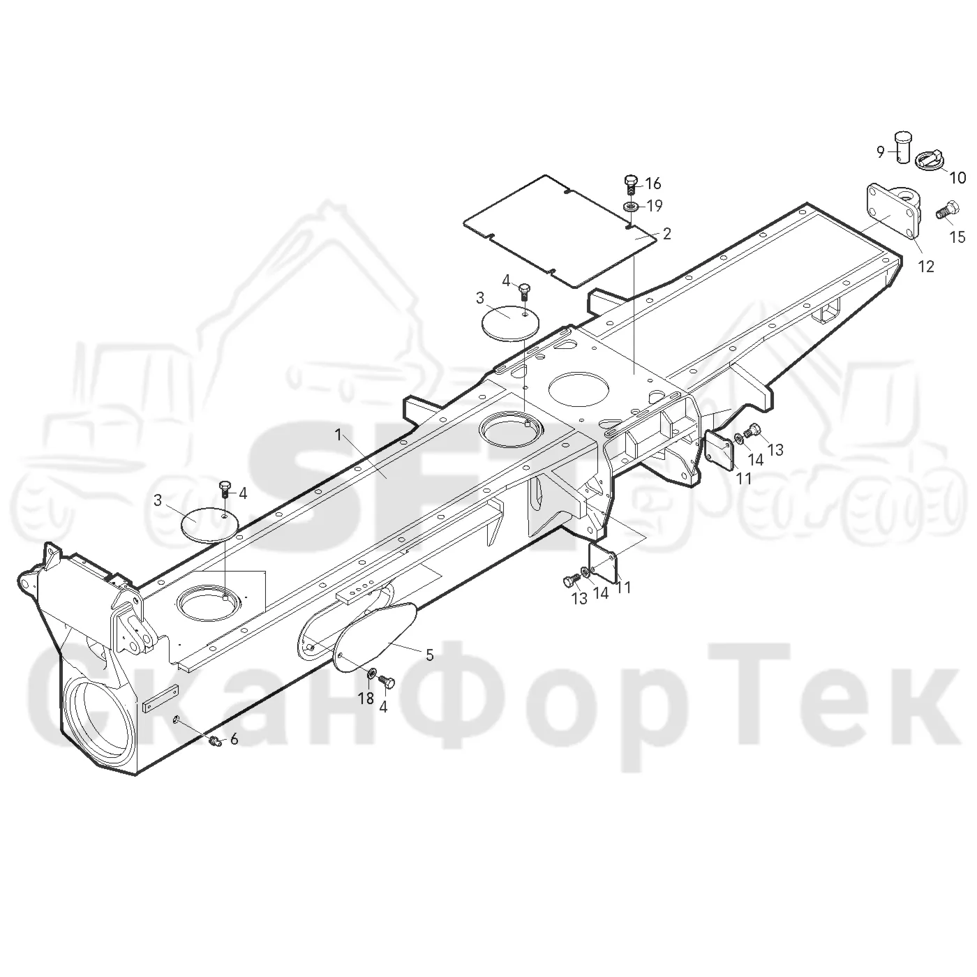 Схема: Valmet / Лесозаготовительные машины / Valmet 801 c / Valmet 801c Ch 11800- / Valmet 801c Ch 11800- / Каталог запасных частей / шасси / Рамы / Frame kit rear crossload
