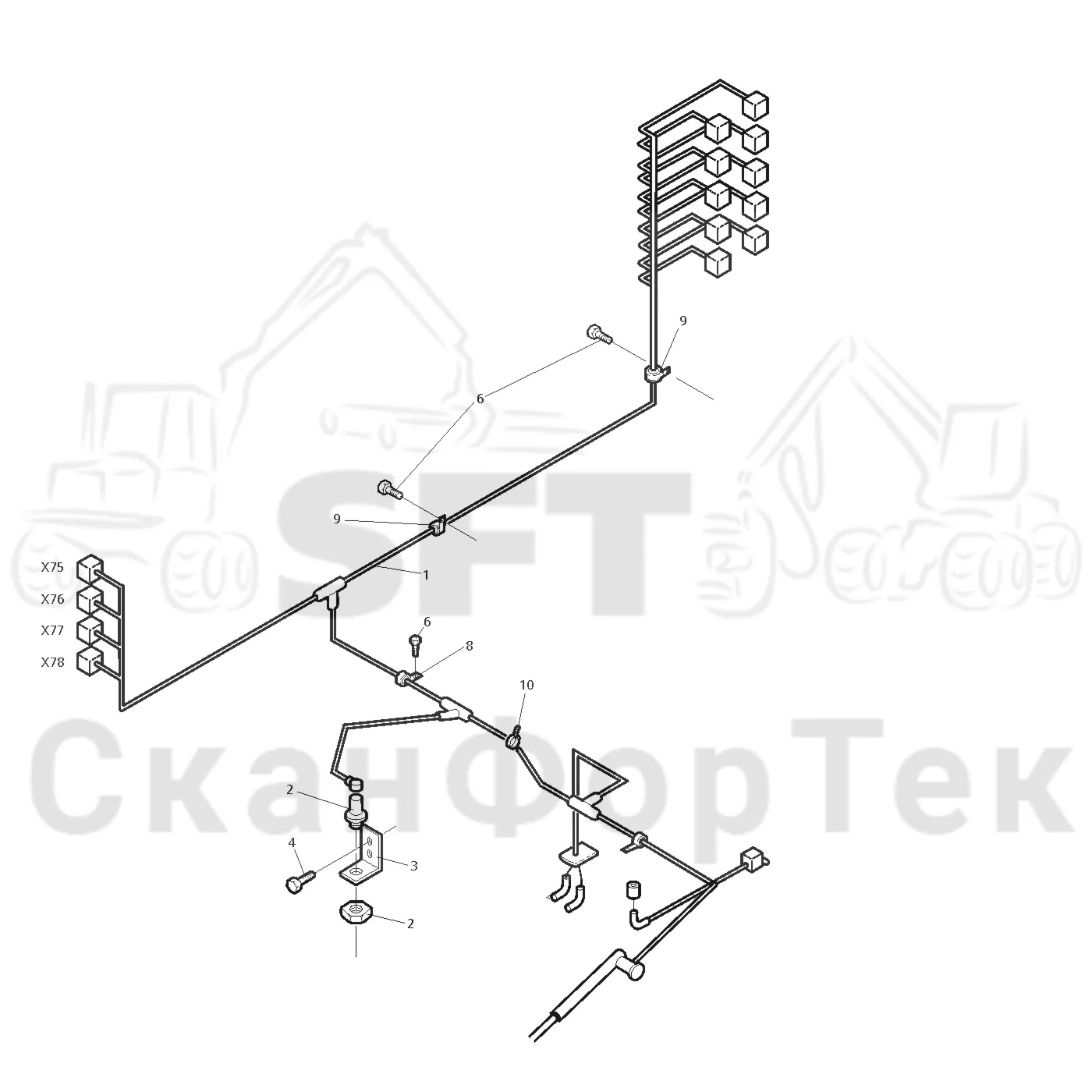 Схема: Valmet / Лесозаготовительные машины / Valmet 801 c / Valmet 801c Ch -11730 / Valmet 801c Ch -11730 / Каталог запасных частей / шасси / Оборудование наклона / Комплект электрооборудования наклона
