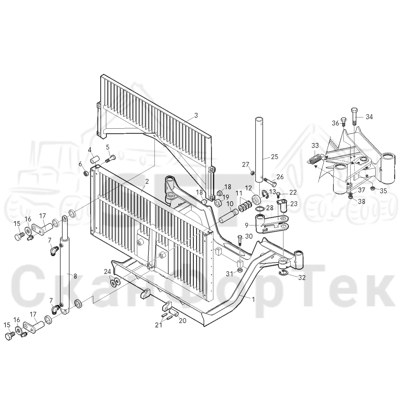 Схема: Valmet / Лесозаготовительные машины / Valmet 801 c / Valmet 801c Ch -11730 / Valmet 801c Ch -11730 / Каталог запасных частей / шасси / Зона погрузки / Gate hydraulic crossload