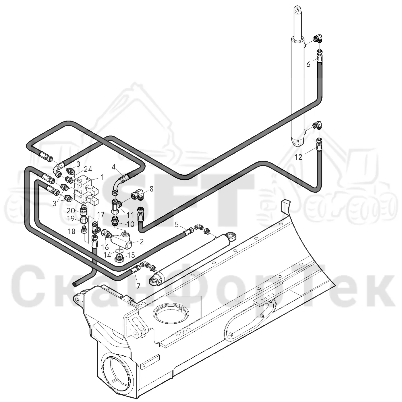 Схема: Valmet / Лесозаготовительные машины / Valmet 801 c / Valmet 801c Ch 11800- / Valmet 801c Ch 11800- / Каталог запасных частей / шасси / Зона погрузки / Gate hydraulic movable, valve