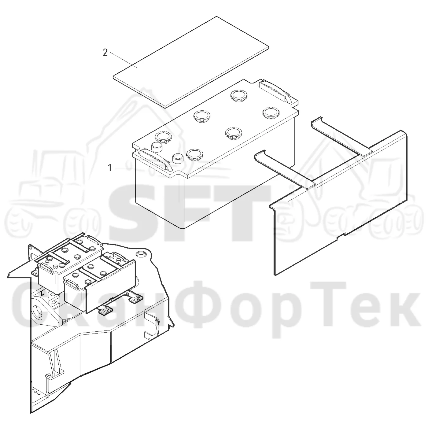 Схема: Valmet / Лесозаготовительные машины / Valmet 801 c / Valmet 801c Ch -11730 / Valmet 801c Ch -11730 / Каталог запасных частей / шасси / Электрический Оборудование / Аккумуляторная батарея