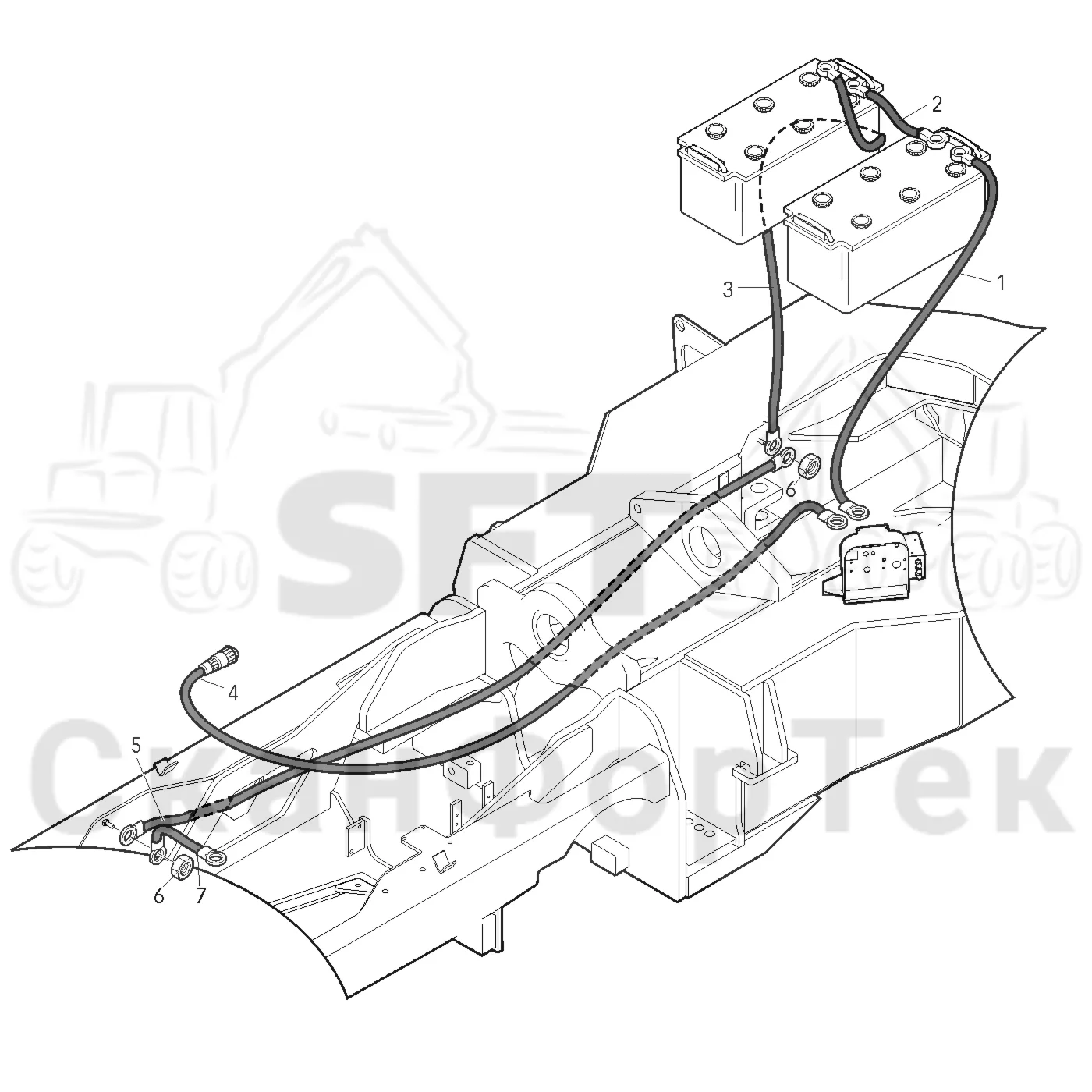 Схема: Valmet / Лесозаготовительные машины / Valmet 801 c / Valmet 801c Ch -11730 / Valmet 801c Ch -11730 / Каталог запасных частей / шасси / Электрический Оборудование / Комплект сетевого кабеля 140 А-час