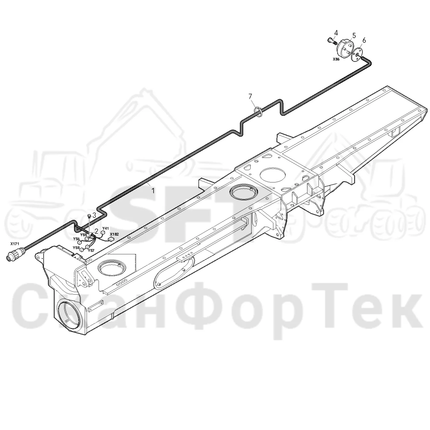 Схема: Valmet / Лесозаготовительные машины / Valmet 801 c / Valmet 801c Ch -11730 / Valmet 801c Ch -11730 / Каталог запасных частей / шасси / Электрический Оборудование / Комплект кабелей задний