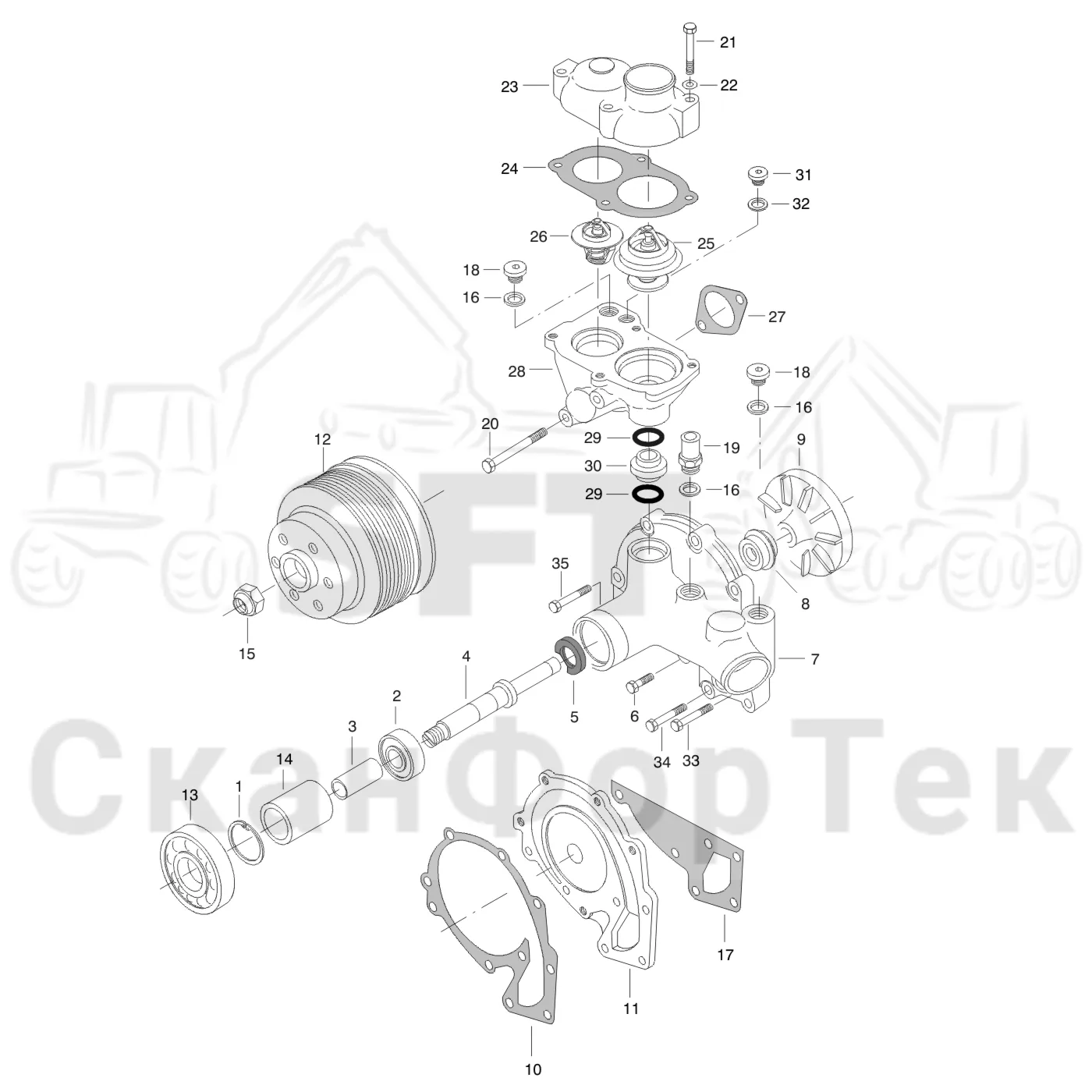 Схема: Valmet / Форвардер / Valmet 860.4 / Valmet 860.4 / Каталог запасных частей / Двигатель / Система охлаждения / Насос хладагента 8600041731-
