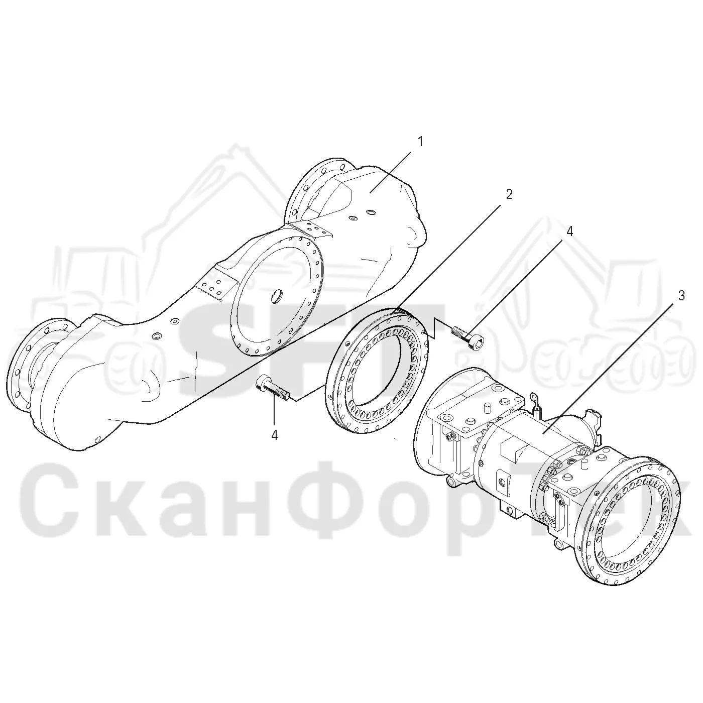 Схема: Valmet / Лесозаготовительные машины / Valmet 801 c / Valmet 801c Ch -11730 / Valmet 801c Ch -11730 / Каталог запасных частей / Коробка передач / Мост каретки / Каретка с поворотными кольцевыми подшипниками