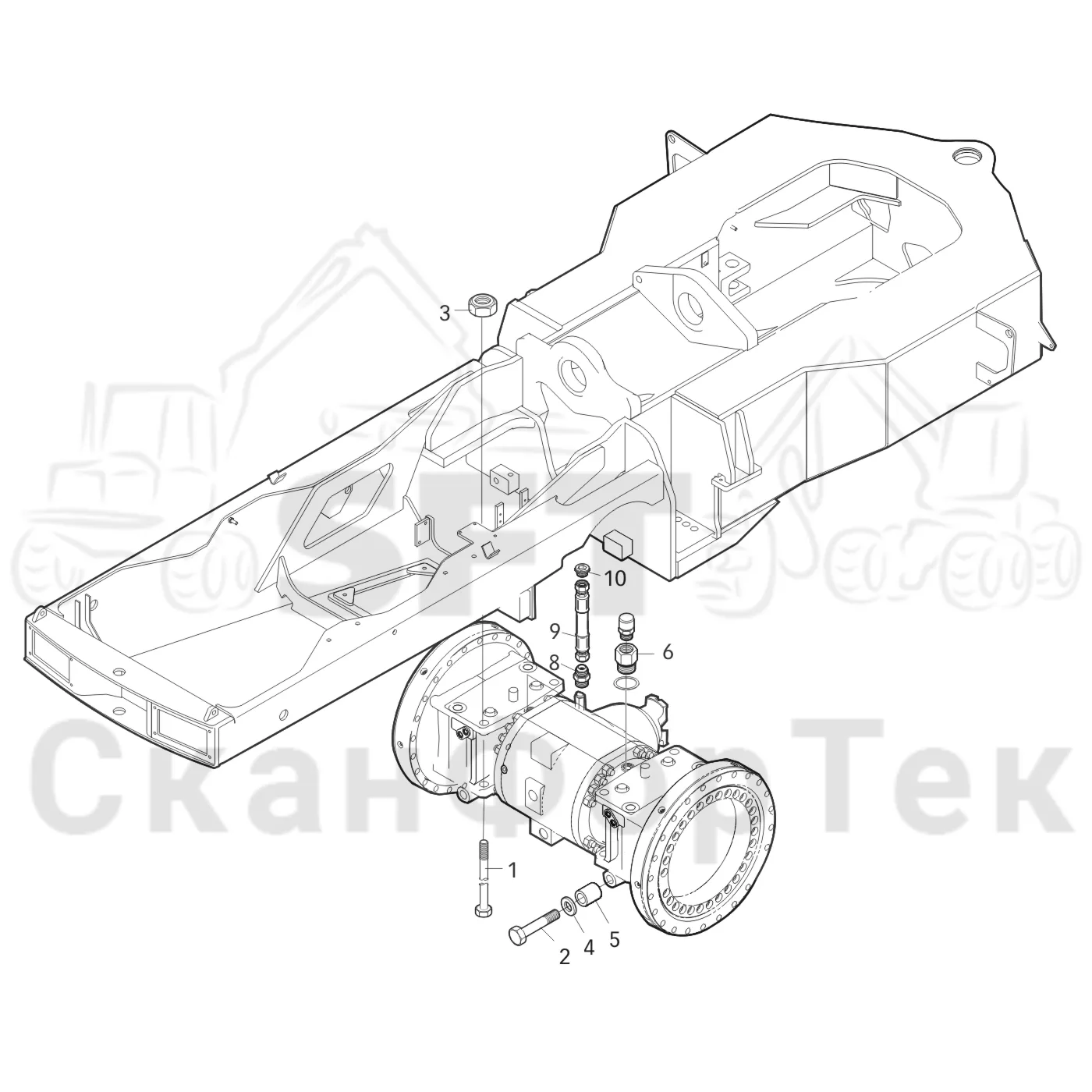 Схема: Valmet / Лесозаготовительные машины / Valmet 801 c / Valmet 801c Ch -11730 / Valmet 801c Ch -11730 / Каталог запасных частей / Коробка передач / Мост каретки / Передний агрегат каретки