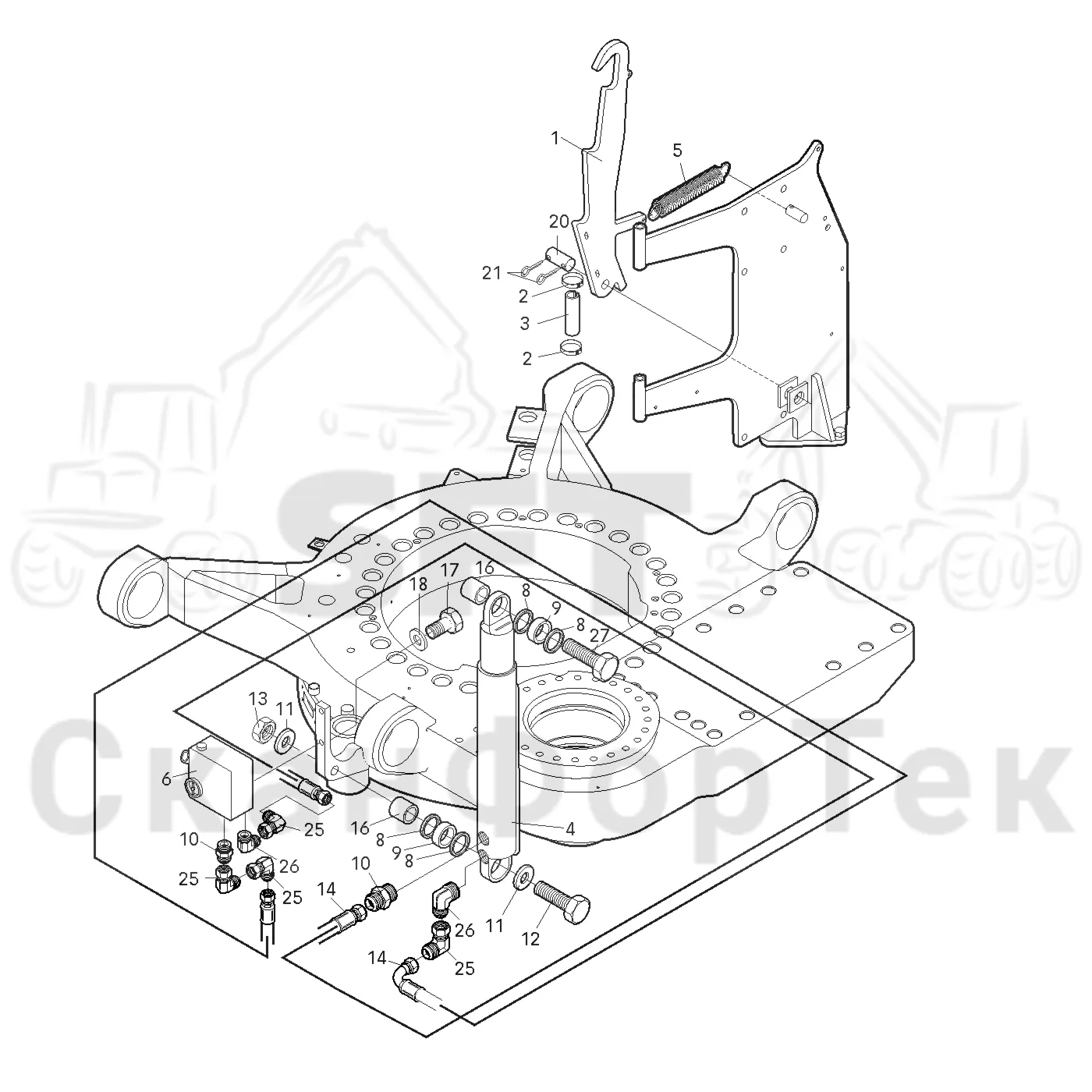 Схема: Valmet / Форвардер / Valmet 860.1 / Valmet 860.1 Ch. -115420 / Valmet 860.1 Ch. -115420 / Каталог запасных частей / Оборудование захвата / Захват / Valmet 801c Ch -11730 / Каталог запасных частей / Кабина / Кабина / Наклон кабины