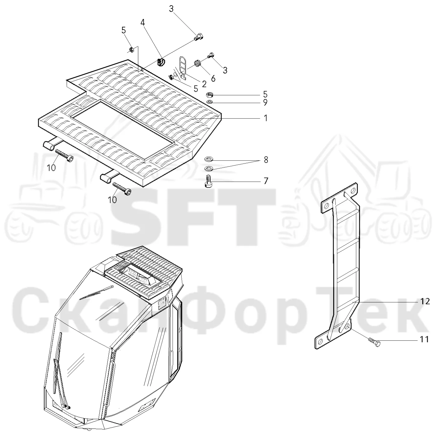 Схема: Valmet / Форвардер / Valmet 840.2 / Valmet 840.2 Ch. -211120 / Valmet 840.2 Ch. -211120 / Каталог запасных частей / Оборудование захвата / Захват / Valmet 901.2 Ch. -211060 / Каталог запасных частей / Кабина / Кабина / Платформа на крыше