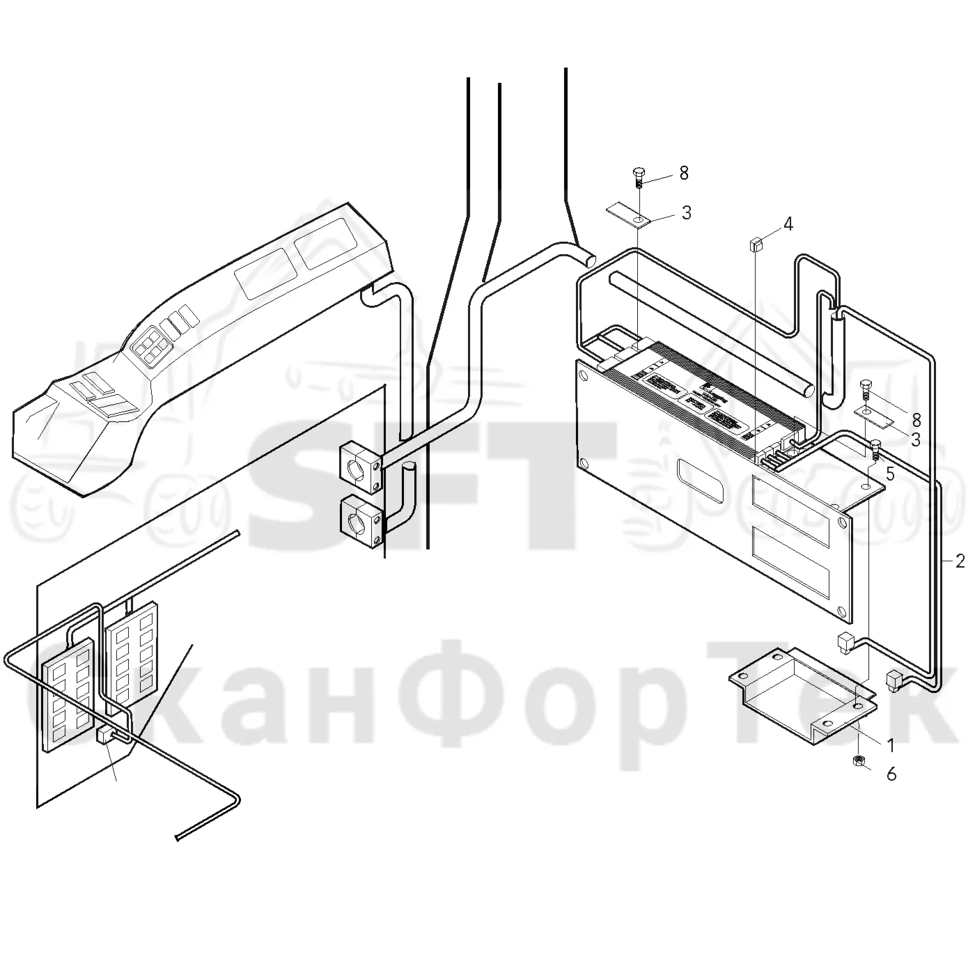 Схема: Valmet / Лесозаготовительные машины / Valmet 921.1 / Valmet 921.1 Ch. 113531- / Valmet 921.1 Ch. 113531- / Каталог запасных частей / Кабина / Салон / Комплект электрооборудования кабины