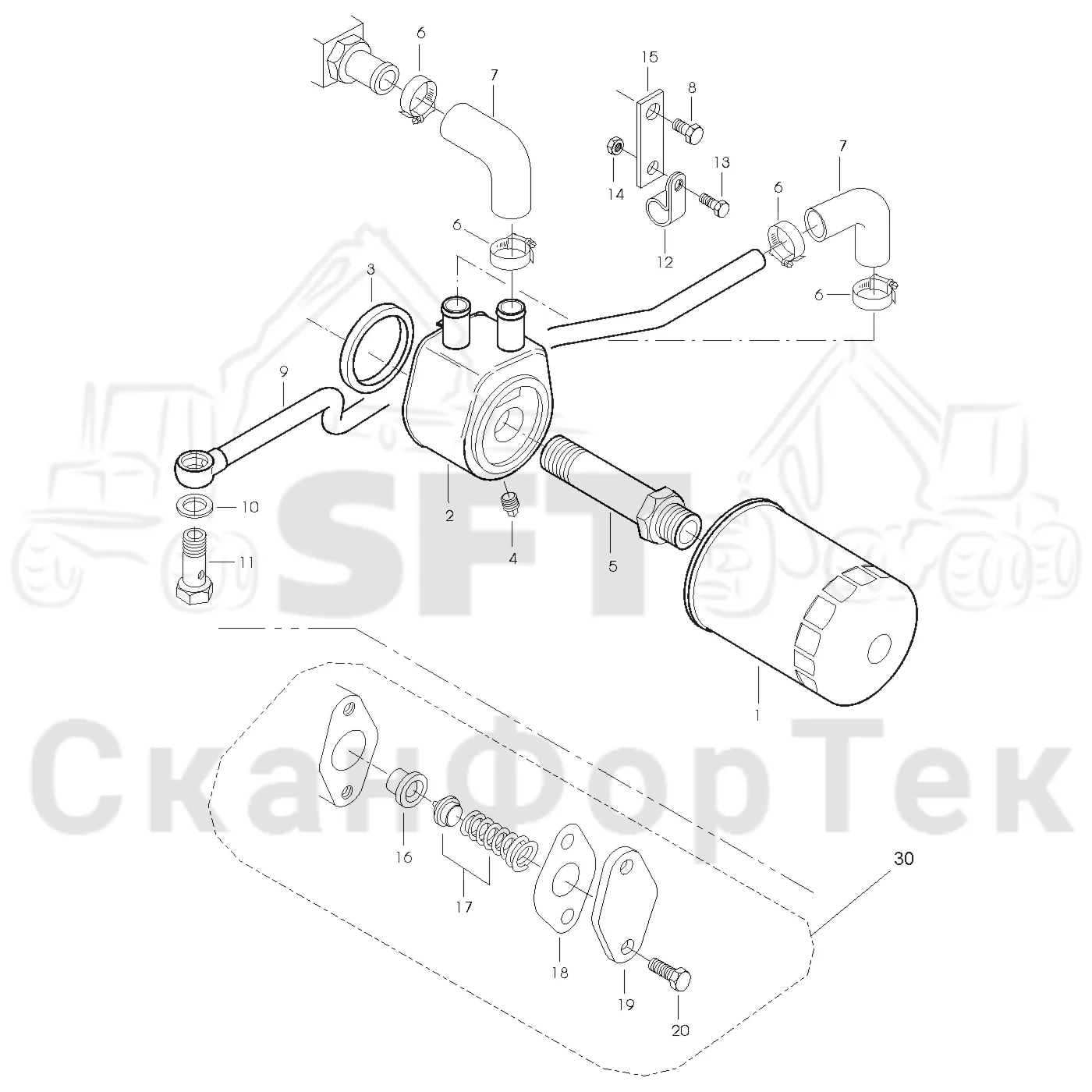 Схема: Valmet / Форвардер / Valmet 890.3 / Valmet 890.3 / Каталог запасных частей / Двигатель / Двигатель  310429- / Система смазки / Масляный фильтр