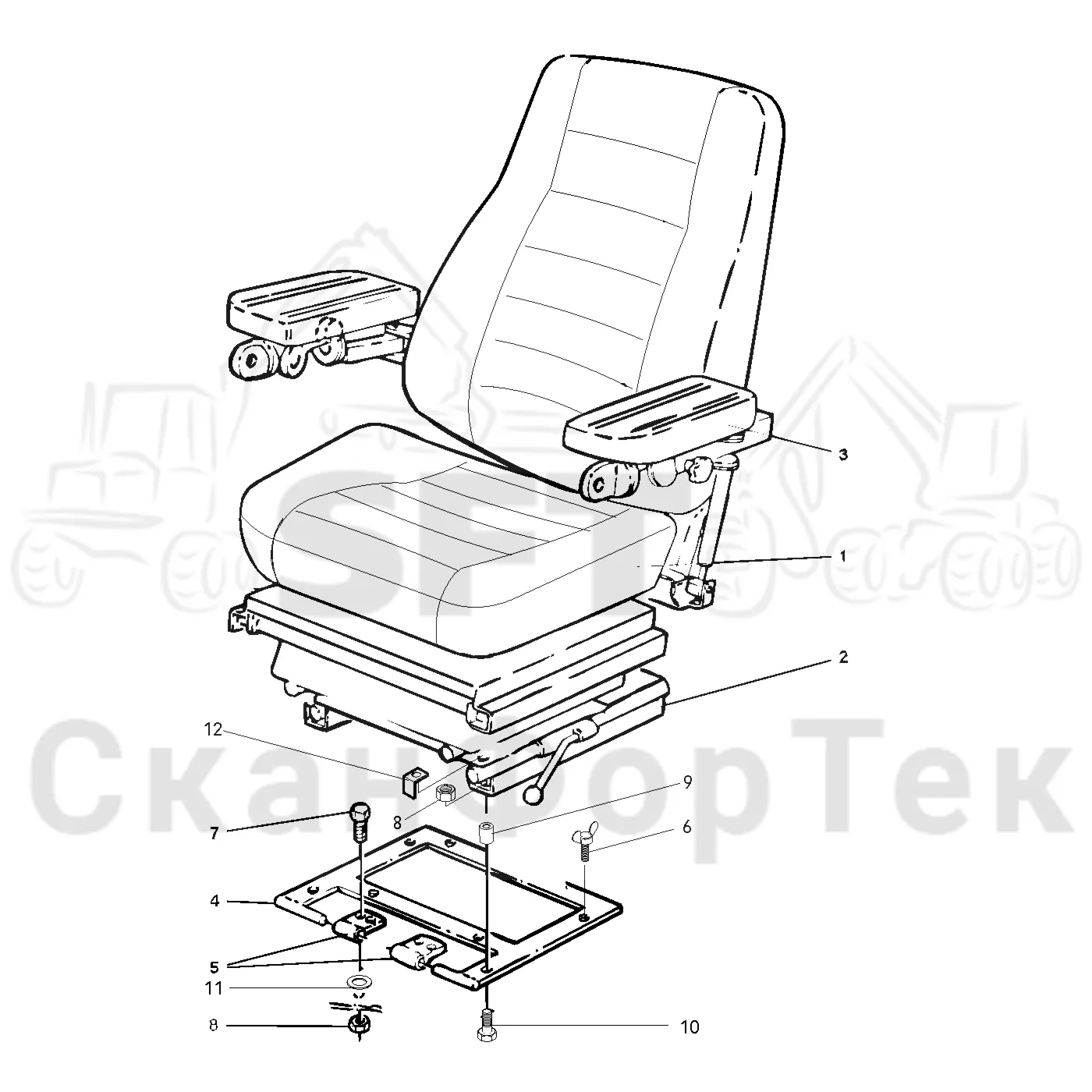 Схема: Valmet / Лесозаготовительные машины / Valmet 801 c / Valmet 801c Ch -11730 / Valmet 801c Ch -11730 / Каталог запасных частей / Кабина / Сиденья / Сиденье Be-Ge