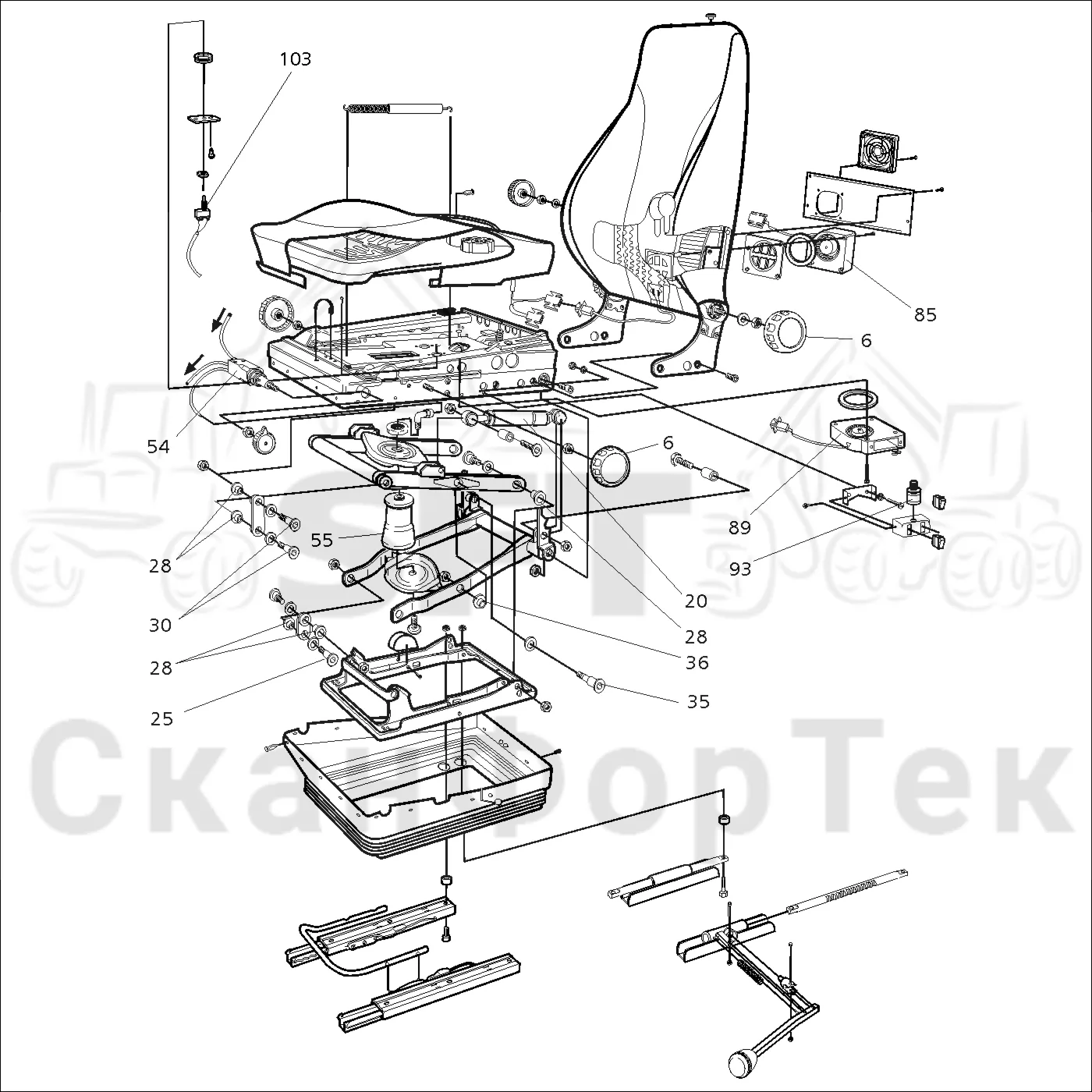 Схема: Valmet / Лесозаготовительные машины / Valmet 921 / Valmet 921 Ch -13270 / Valmet 921 Ch -13270 / Каталог запасных частей / Кабина / Сиденья / Запасные части сиденья BE-GE