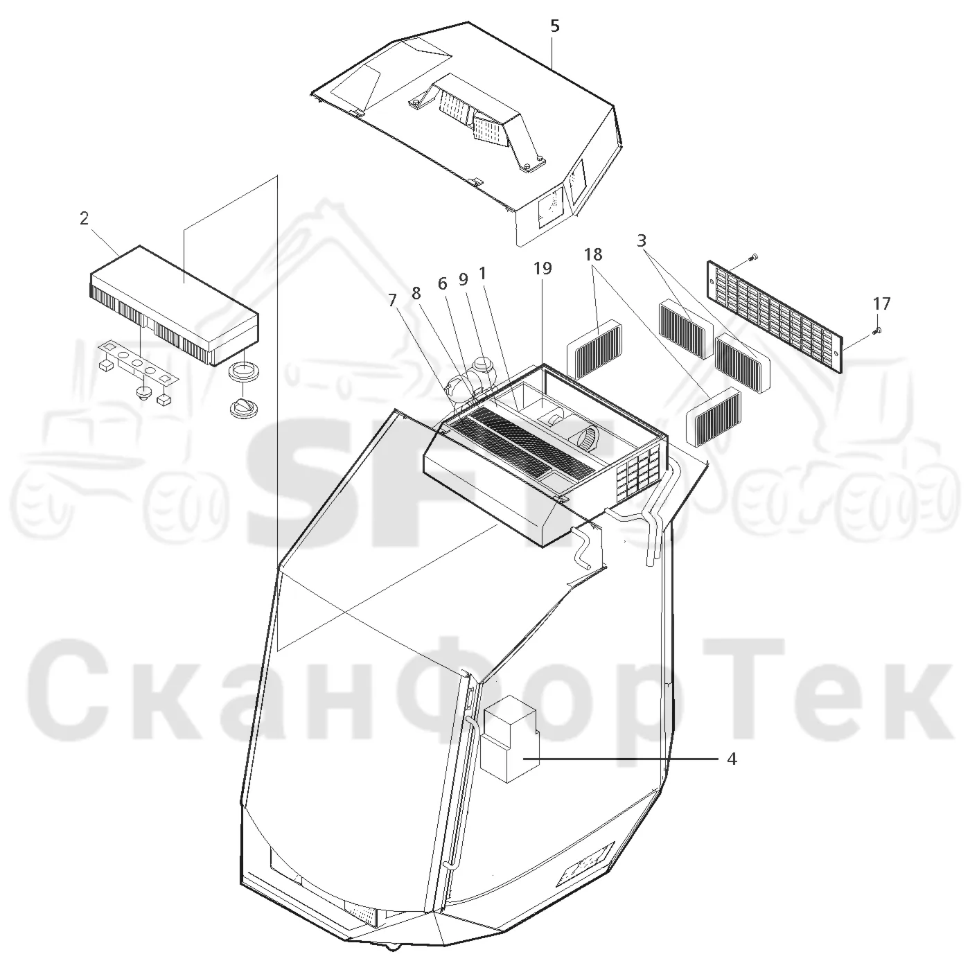 Схема: Valmet / Форвардер / Valmet 860.1 / Valmet 860.1 Ch. -115420 / Valmet 860.1 Ch. -115420 / Каталог запасных частей / Оборудование захвата / Захват / Valmet 901.2 Ch. -211060 / Каталог запасных частей / Кабина / Система обогрева и охлаждения / Кондиционер воздуха
