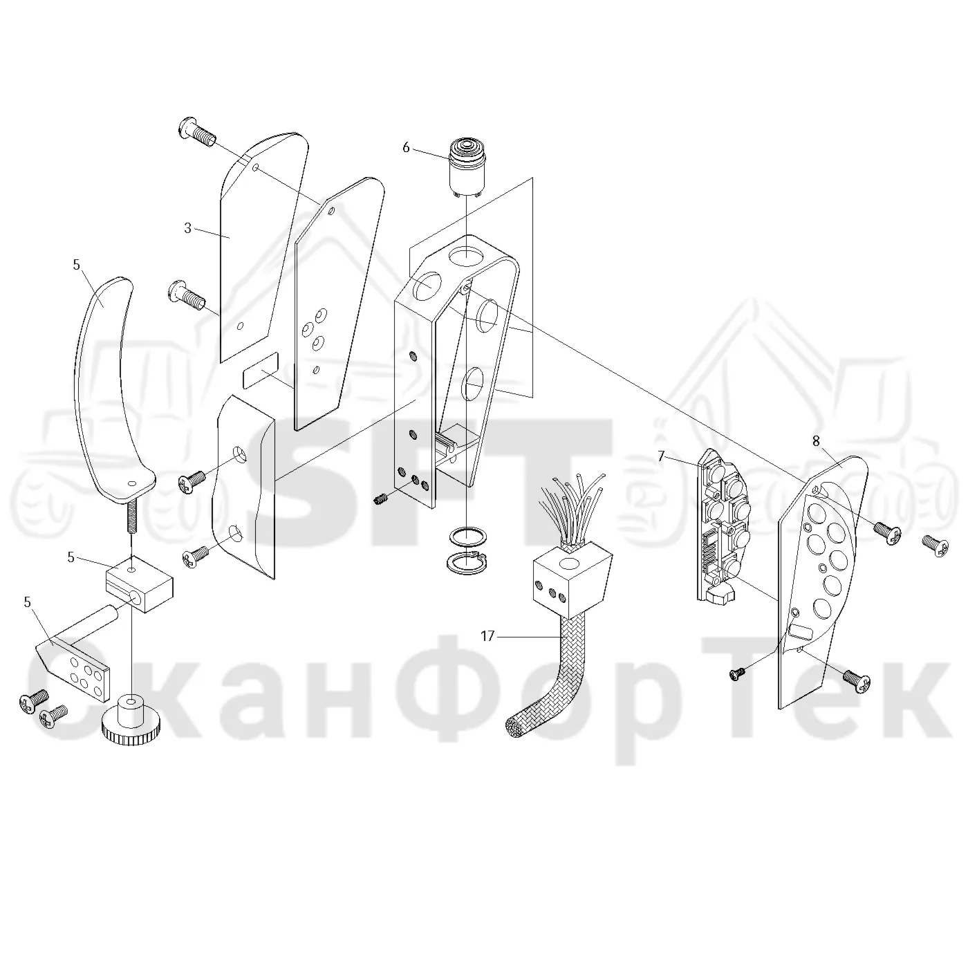 Схема: Valmet / Форвардер / Valmet 840.1 / Valmet 840.1 / Каталог запасных частей / Оборудование захвата / Захват / Valmet 801c Ch -11730 / Каталог запасных частей / Система управления / Регулятор / Ручка манипулятора левая