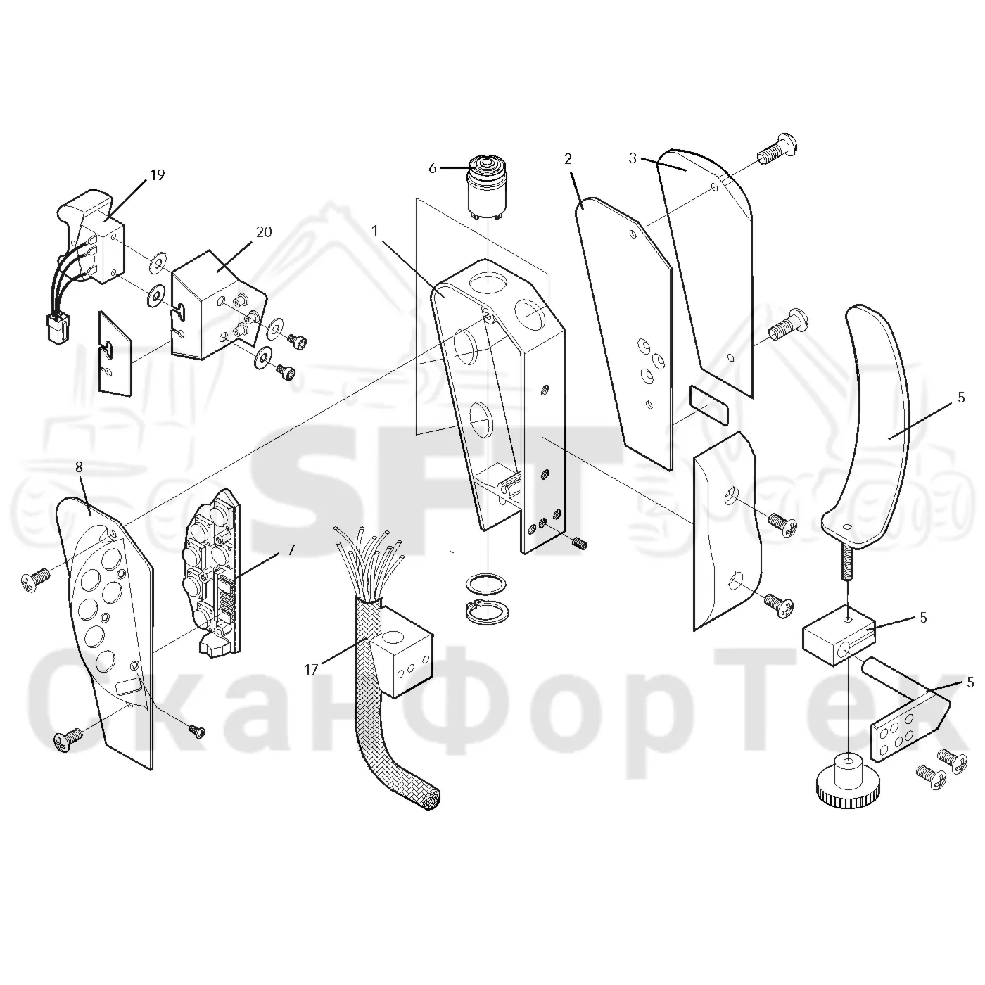 Схема: Valmet / Форвардер / Valmet 840.2 / Valmet 840.2 Ch. -211120 / Valmet 840.2 Ch. -211120 / Каталог запасных частей / Оборудование захвата / Захват / Valmet 801c Ch -11730 / Каталог запасных частей / Система управления / Регулятор / Ручка манипулятора правая