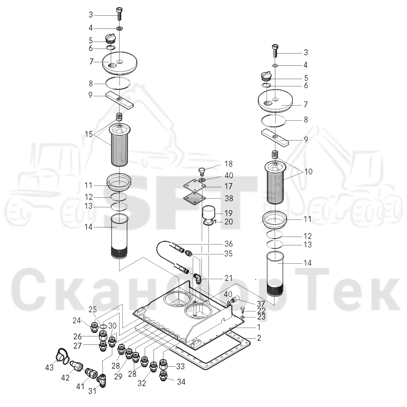Схема: Valmet / Лесозаготовительные машины / Valmet 801 c / Valmet 801c Ch -11730 / Valmet 801c Ch -11730 / Каталог запасных частей / Гидравлика / Бак гидравлики / Корпус фильтра