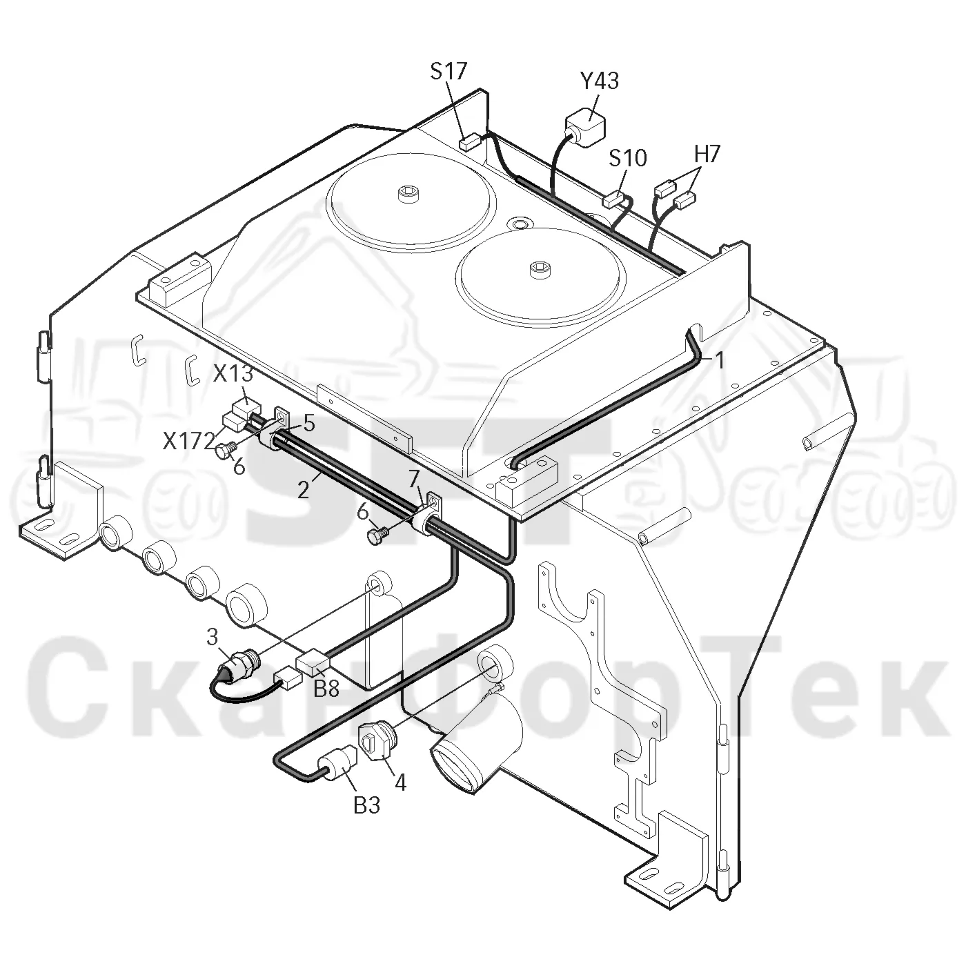 Схема: Valmet / Форвардер / Valmet 840.2 / Valmet 840.2  Ch. -211120 / Valmet 840.2  Ch. -211120 / Каталог запасных частей / Оборудование захвата / Захват / Valmet 801c Ch -11730 / Каталог запасных частей / Гидравлика / Бак гидравлики / Электрический набор Бак гидравлики