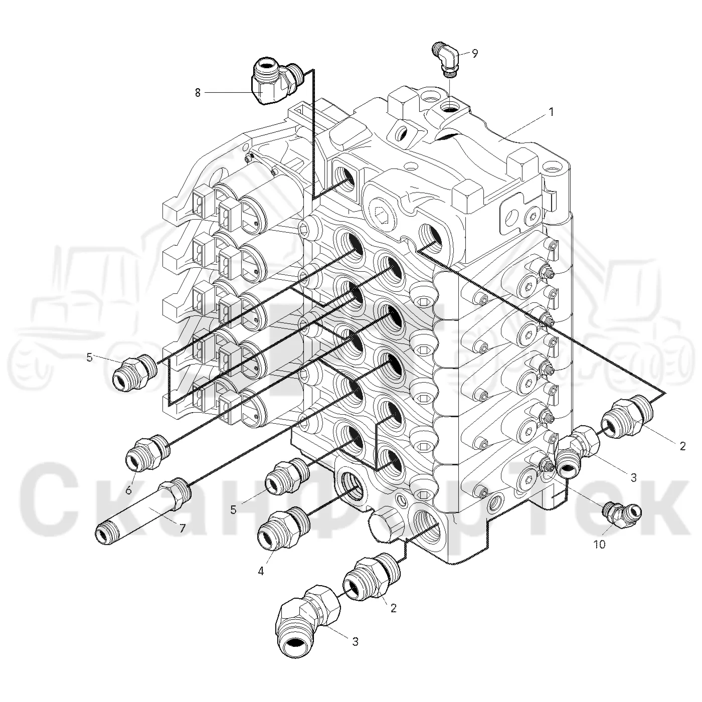 Схема: Valmet / Форвардер / Valmet 860.1 / Valmet 860.1 Ch. -115420 / Valmet 860.1 Ch. -115420 / Каталог запасных частей / Оборудование захвата / Захват / Valmet 801c Ch -11730 / Каталог запасных частей / Гидравлика / Клапан параллельных подъемных кранов / Клапан подъемного крана