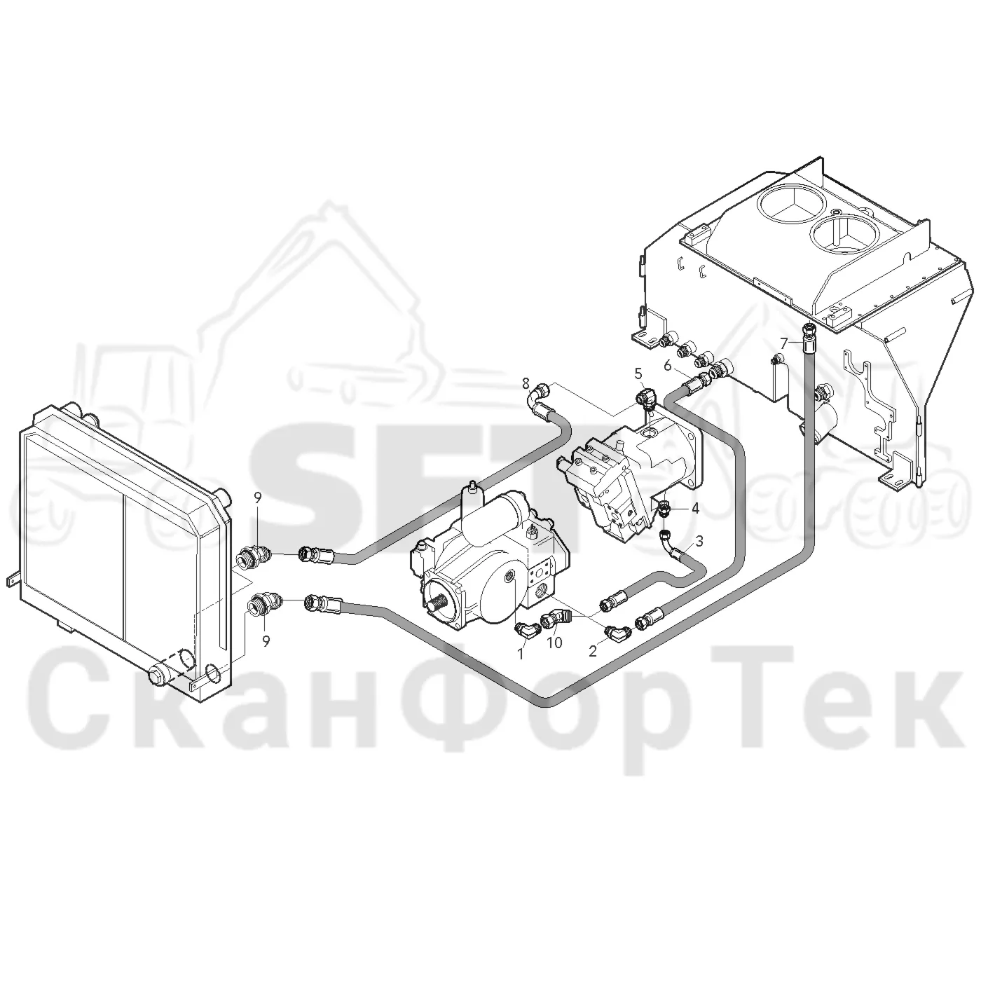 Схема: Valmet / Форвардер / Valmet 840.1 / Valmet 840.1 / Каталог запасных частей / Оборудование захвата / Захват / Valmet 801c Ch -11730 / Каталог запасных частей / Гидравлика / Система охлаждения масла / Охлаждение смазочного масла для гидравлических систем