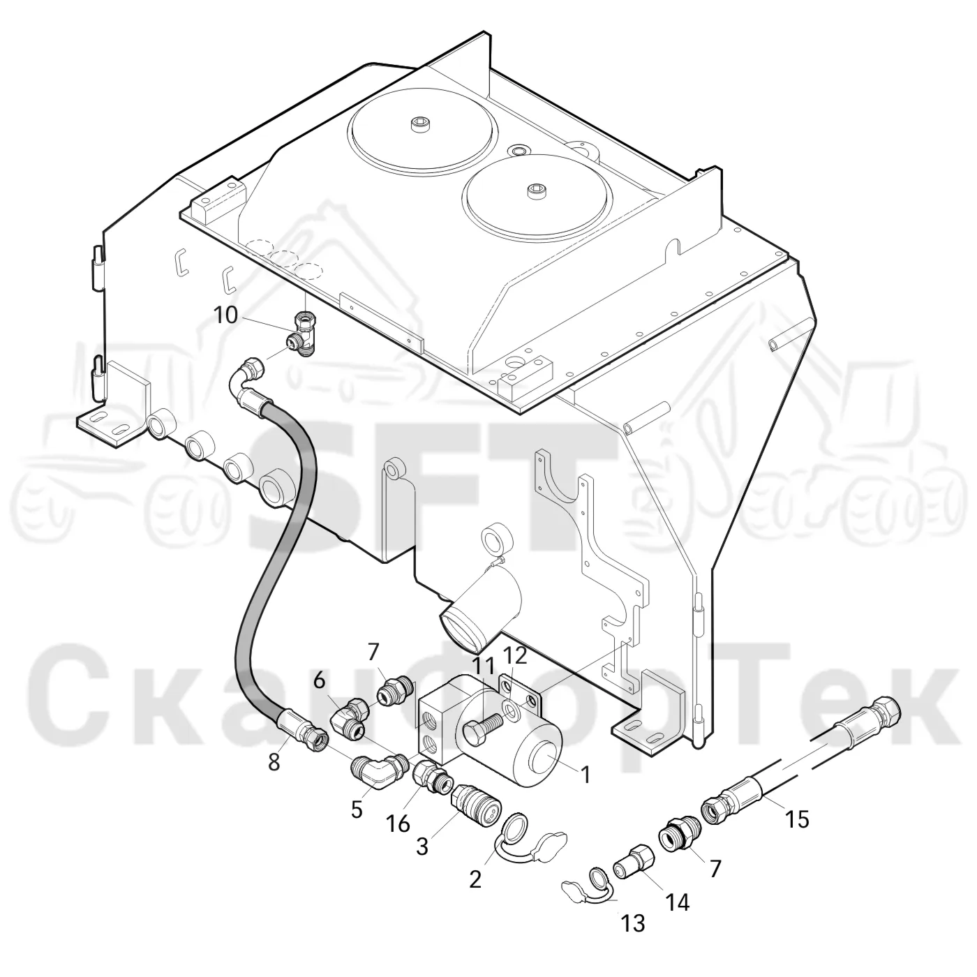 Схема: Valmet / Форвардер / Valmet 860.1 / Valmet 860.1 Ch. -115420 / Valmet 860.1 Ch. -115420 / Каталог запасных частей / Оборудование захвата / Захват / Valmet 801c Ch -11730 / Каталог запасных частей / Гидравлика / Заполнение маслом / Заправка масла электрическим насосом