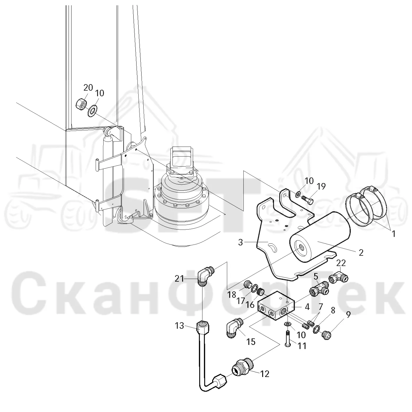 Схема: Valmet / Форвардер / Valmet 860.1 / Valmet 860.1 Ch. -115420 / Valmet 860.1 Ch. -115420 / Каталог запасных частей / Оборудование захвата / Захват / Valmet 801c Ch -11730 / Каталог запасных частей / Подъемный кран / Базовая гидравлика / Демпфер подъемного крана