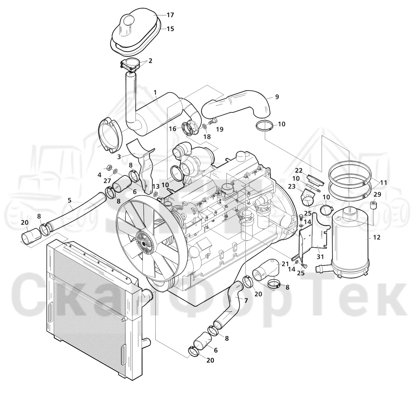 Схема: Valmet / Лесозаготовительные машины / Valmet 801 c / Valmet 801c Ch 11800- / Valmet 801c Ch 11800- / Каталог запасных частей / Двигатель / Впуск - выпуск / Впуск - выпуск