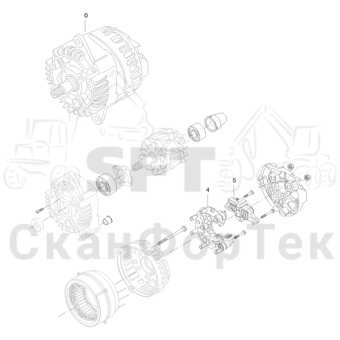 Схема: Komatsu / Форвардер / 875 S/N 8750000010- / Каталог запасных частей / Двигатель / Stage 4 / Tier 4f / Генератор переменного тока / Генератор переменного тока / Генератор переменного Запчасть