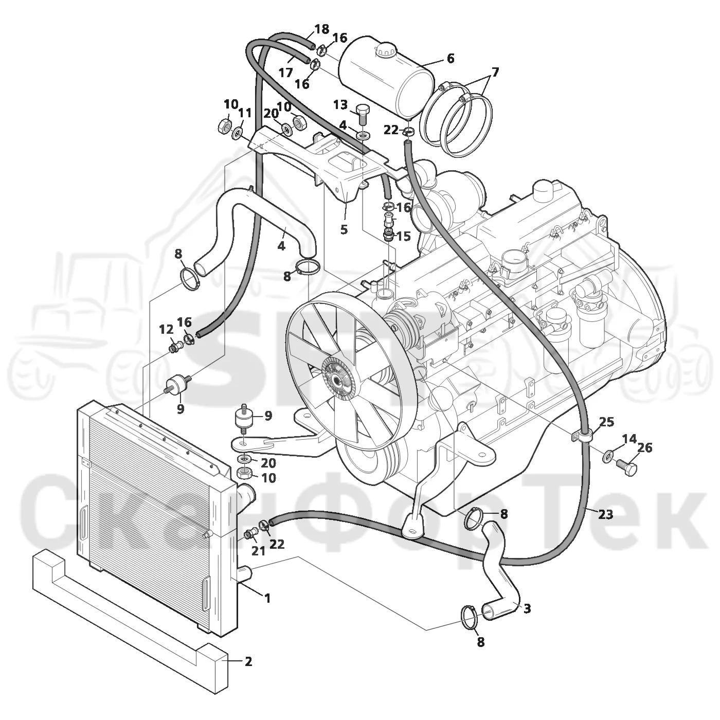 Схема: Valmet / Лесозаготовительные машины / Valmet 801 c / Valmet 801c Ch 11800- / Valmet 801c Ch 11800- / Каталог запасных частей / Двигатель / Система охлаждения / Система охлаждения двигателя