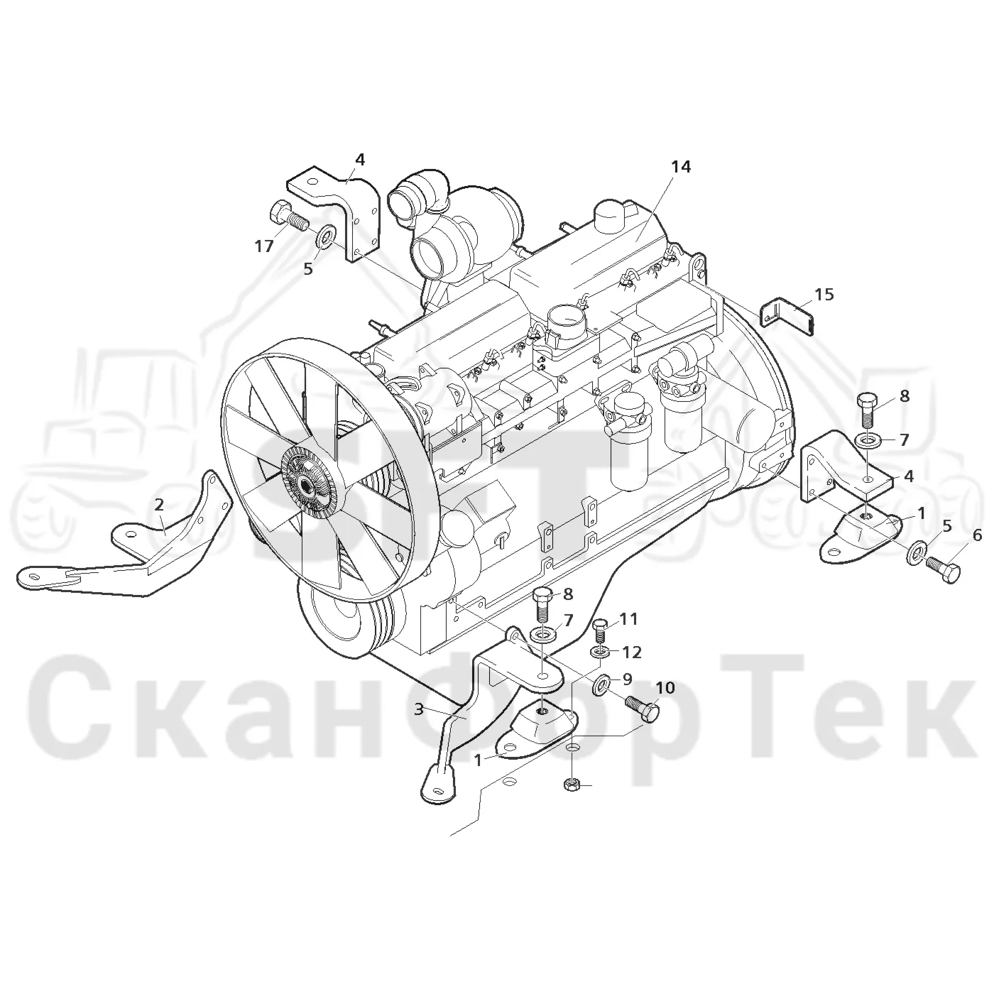 Схема: Valmet / Лесозаготовительные машины / Valmet 801 c / Valmet 801c Ch 11800- / Valmet 801c Ch 11800- / Каталог запасных частей / Двигатель / Установка двигателя / Установка двигателя