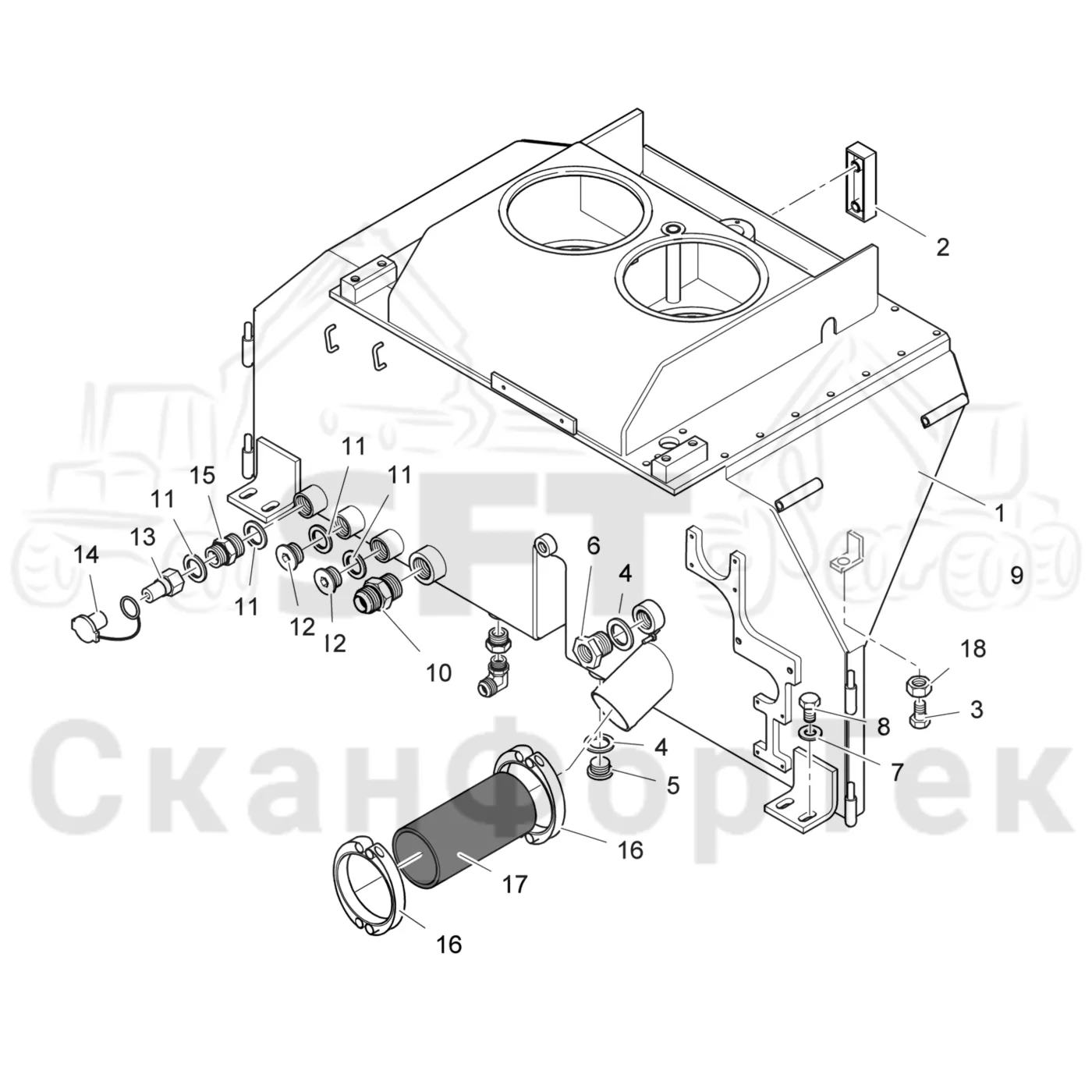 Схема: Valmet / Лесозаготовительные машины / Valmet 801 c / Valmet 801c Ch 11800- / Valmet 801c Ch 11800- / Каталог запасных частей / Гидравлика / Бак гидравлики / Бак гидравлики