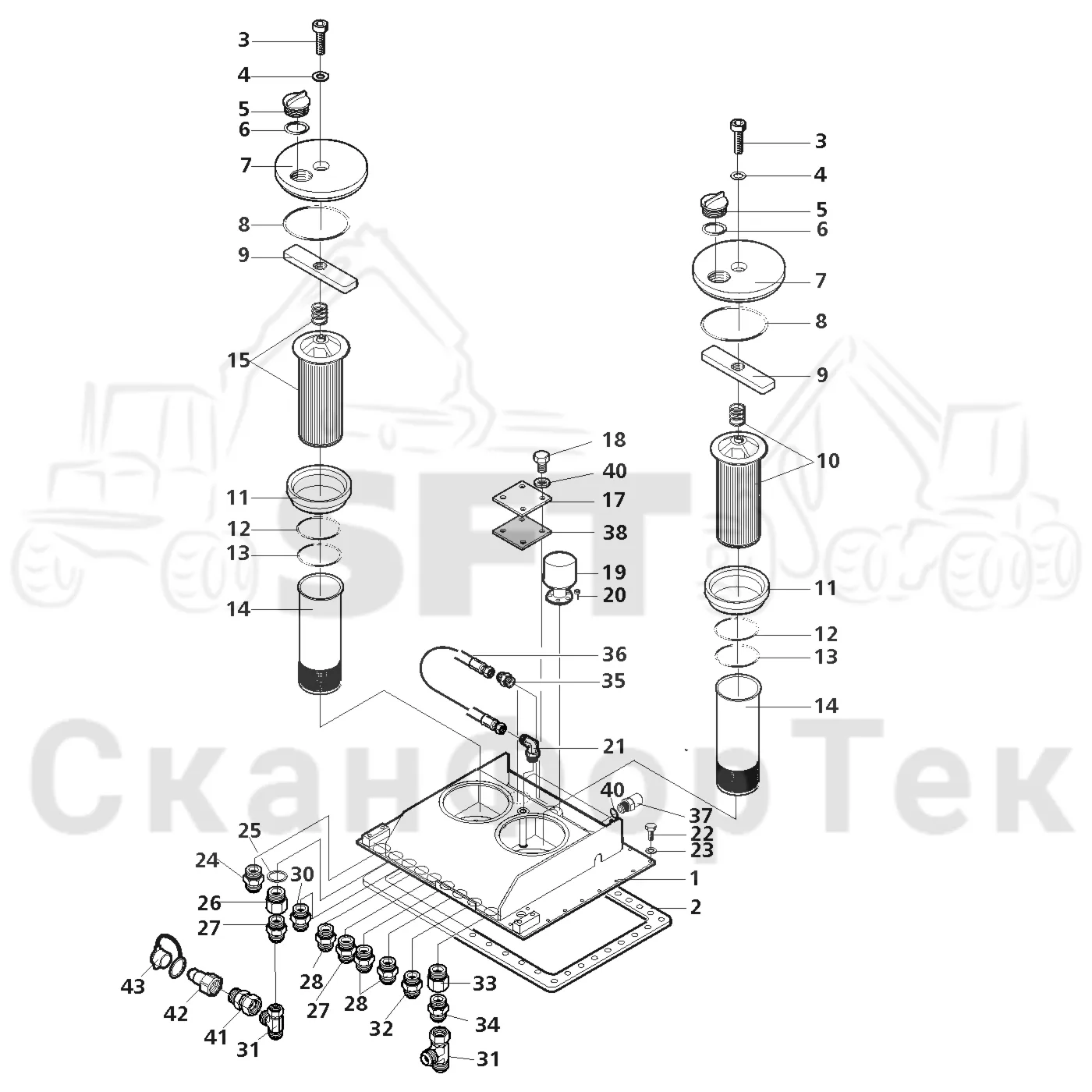 Схема: Valmet / Лесозаготовительные машины / Valmet 801 c / Valmet 801c Ch 11800- / Valmet 801c Ch 11800- / Каталог запасных частей / Гидравлика / Бак гидравлики / Корпус фильтра