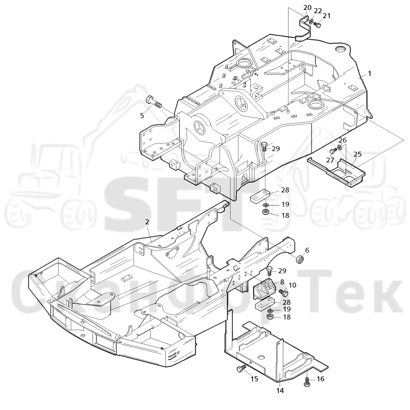 Схема: Valmet / Лесозаготовительные машины / Valmet 801 c / Valmet 801c Ch 11800- / Valmet 801c Ch 11800- / Каталог запасных частей / шасси / Рамы / Передний комплект рамы