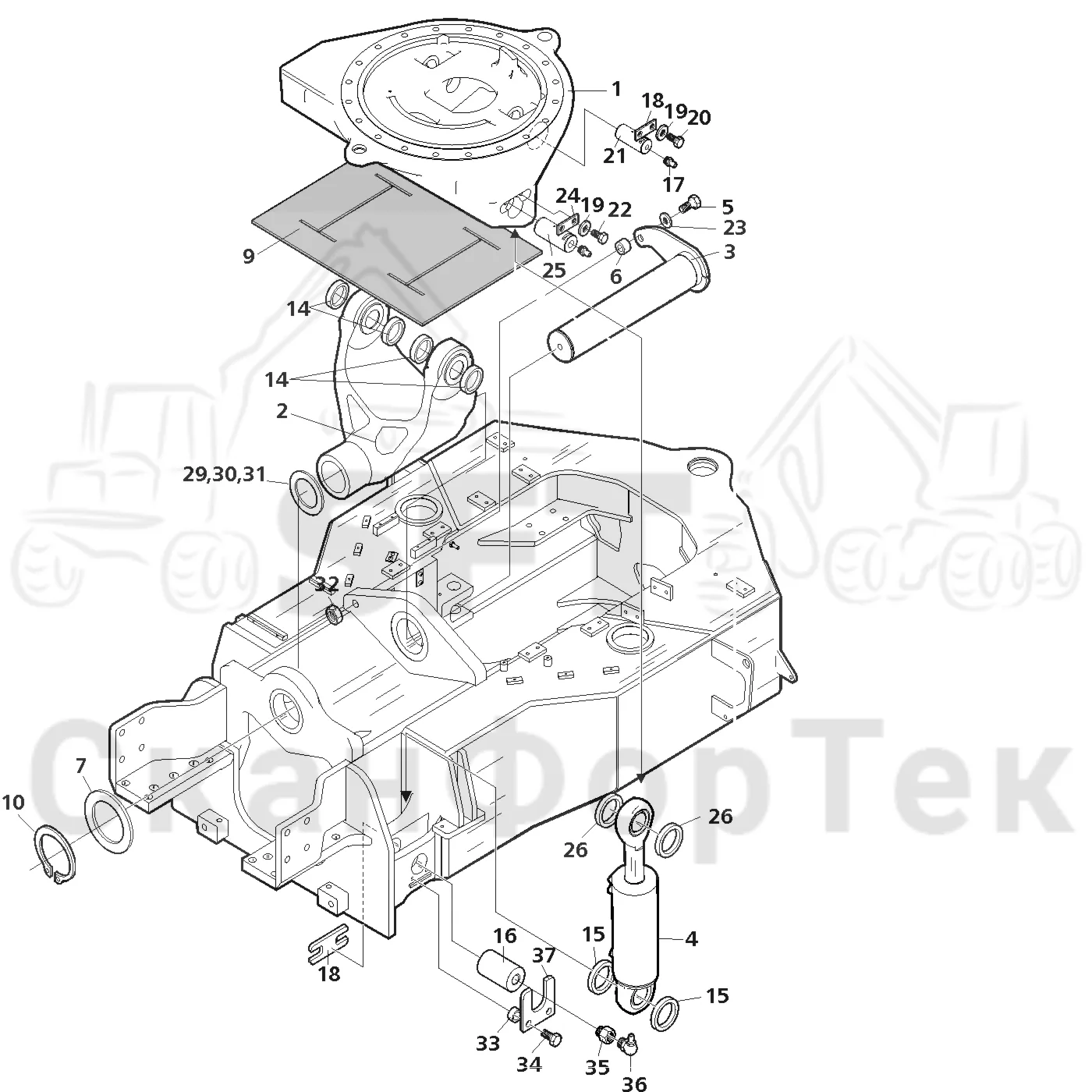 Схема: Valmet / Лесозаготовительные машины / Valmet 801 c / Valmet 801c Ch 11800- / Valmet 801c Ch 11800- / Каталог запасных частей / шасси / Оборудование наклона / Механизмы оборудования наклона
