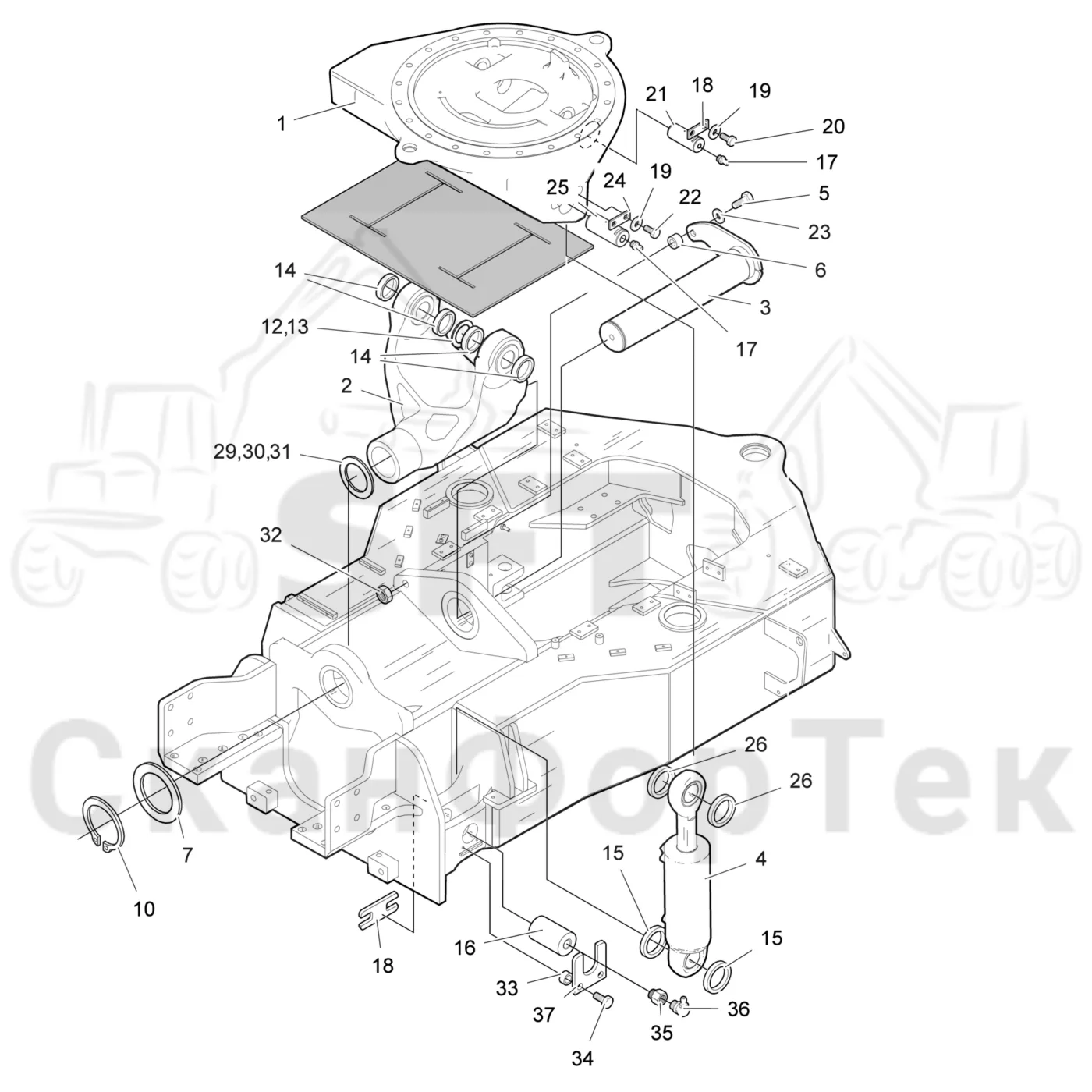 Схема: Valmet / Лесозаготовительные машины / Valmet 801 c / Valmet 801c Ch 11800- / Valmet 801c Ch 11800- / Каталог запасных частей / шасси / Оборудование наклона / Гидравлическое оборудование наклона 11784-