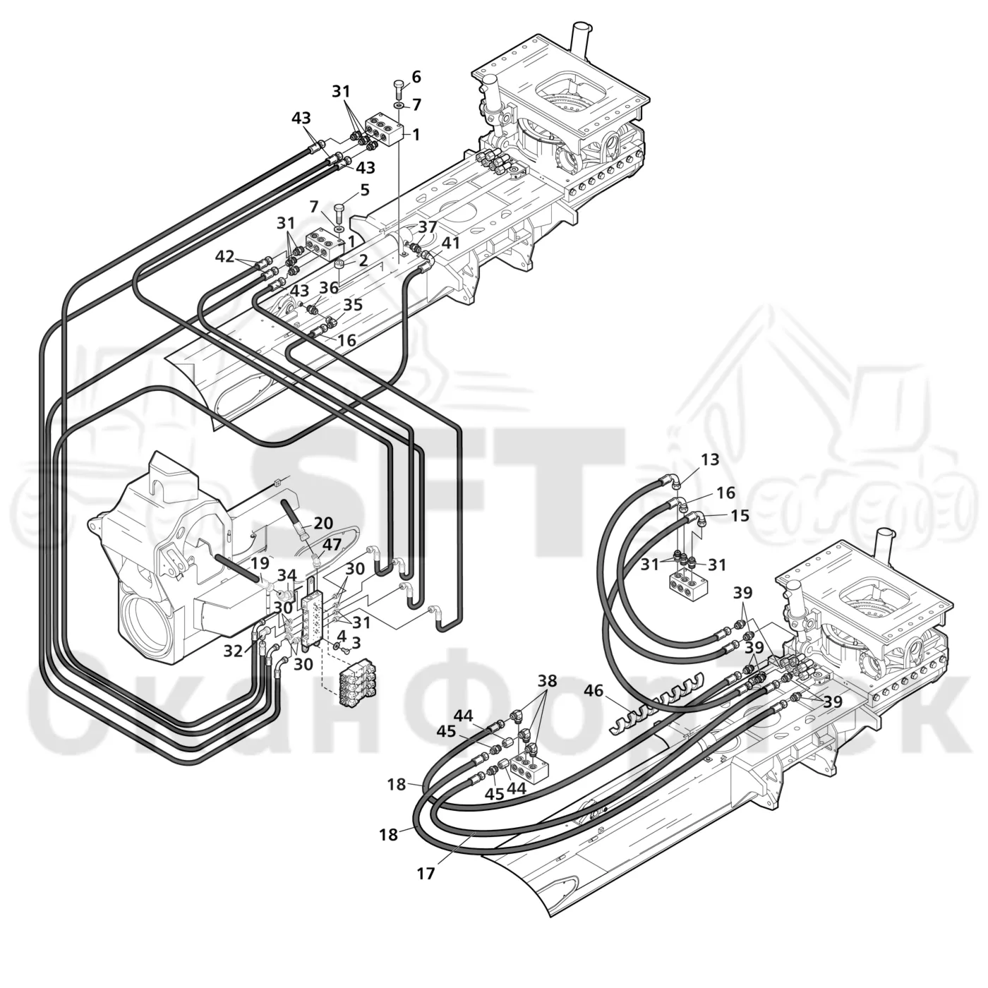 Схема: Valmet / Лесозаготовительные машины / Valmet 801 c / Valmet 801c Ch 11800- / Valmet 801c Ch 11800- / Каталог запасных частей / шасси / Зона погрузки / Гидравлическое оборудование поворотного устройства