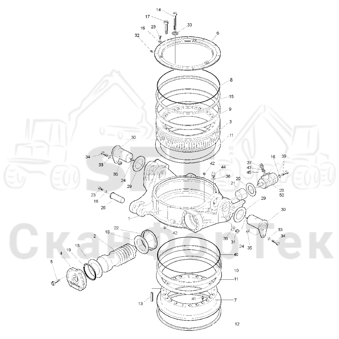 Схема: Valmet / Лесозаготовительные машины / Valmet 801 c / Valmet 801c Ch 11800- / Valmet 801c Ch 11800- / Каталог запасных частей / шасси / Запасные части поворотного устройства / Поворотное устройство Механика