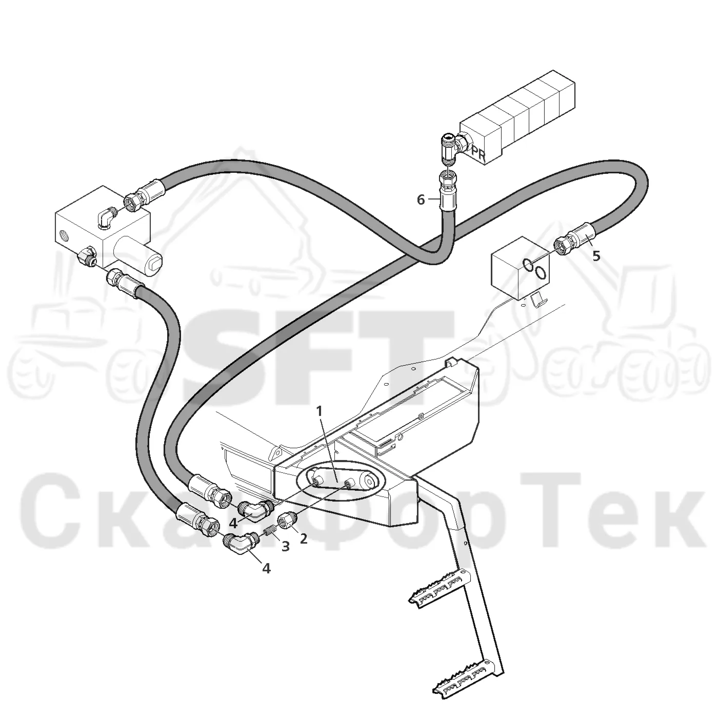 Схема: Valmet / Лесозаготовительные машины / Valmet 801 c / Valmet 801c Ch 11800- / Valmet 801c Ch 11800- / Каталог запасных частей / шасси / Ступени / Ступень передняя, гидравлики