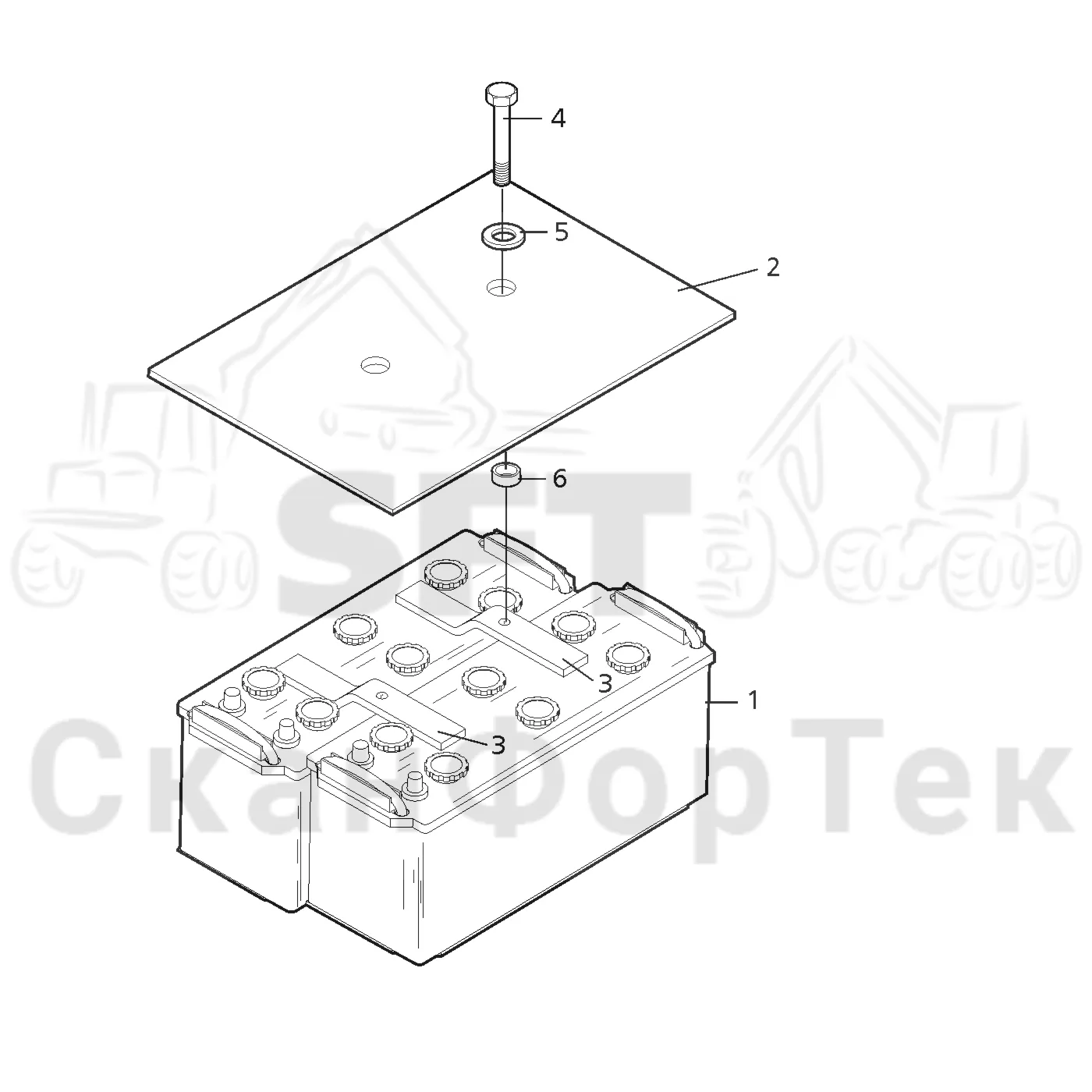 Схема: Valmet / Лесозаготовительные машины / Valmet 801 c / Valmet 801c Ch 11800- / Valmet 801c Ch 11800- / Каталог запасных частей / шасси / Электрический Оборудование / Аккумуляторная батарея