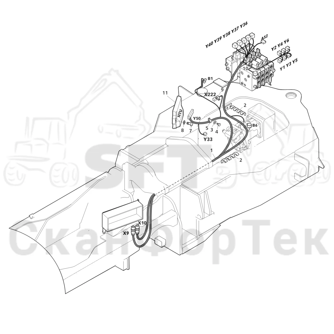 Схема: Valmet / Лесозаготовительные машины / Valmet 801 c / Valmet 801c Ch 11800- / Valmet 801c Ch 11800- / Каталог запасных частей / шасси / Электрический Оборудование / Комплект кабелей правый