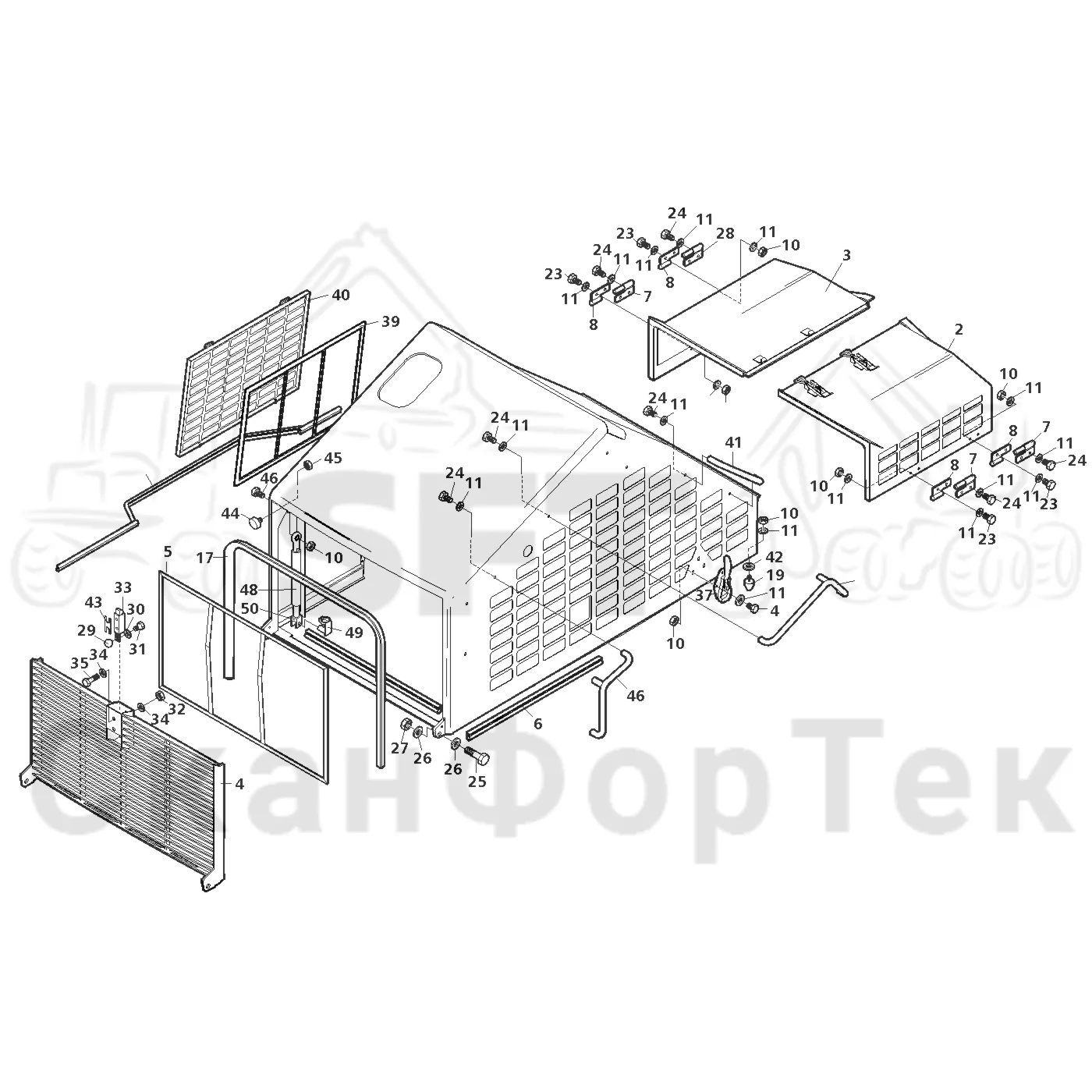 Схема: Valmet / Лесозаготовительные машины / Valmet 801 c / Valmet 801c Ch 11800- / Valmet 801c Ch 11800- / Каталог запасных частей / шасси / Капоты / Капот двигателя Крышка