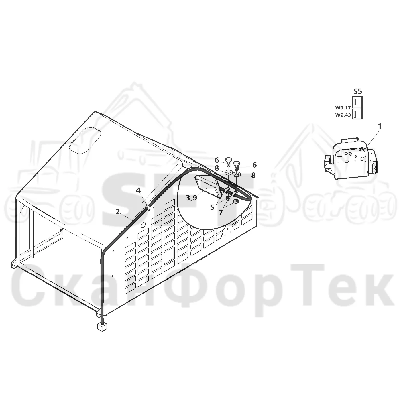 Схема: Valmet / Лесозаготовительные машины / Valmet 801 c / Valmet 801c Ch 11800- / Valmet 801c Ch 11800- / Каталог запасных частей / шасси / Капоты / Отсек двигателя, лампы