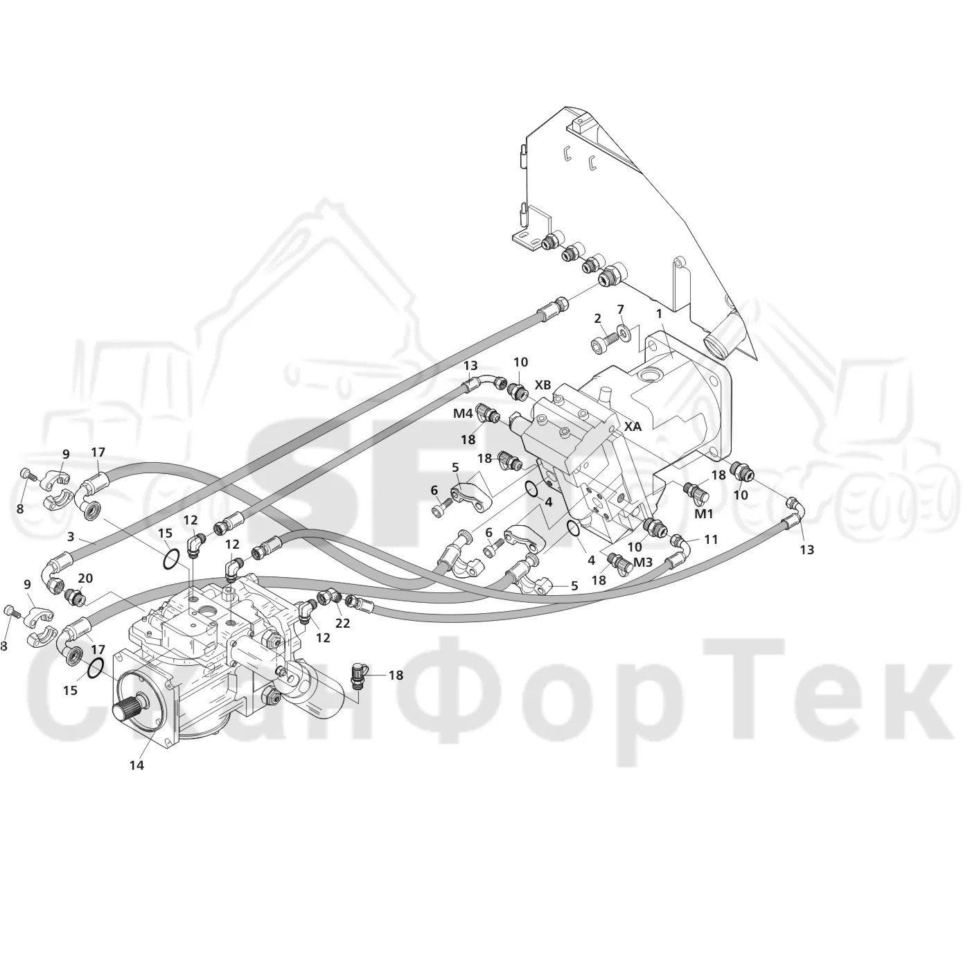 Схема: Valmet / Лесозаготовительные машины / Valmet 801 c / Valmet 801c Ch 11800- / Valmet 801c Ch 11800- / Каталог запасных частей / Коробка передач / Гидростат / Гидравлика гидростата