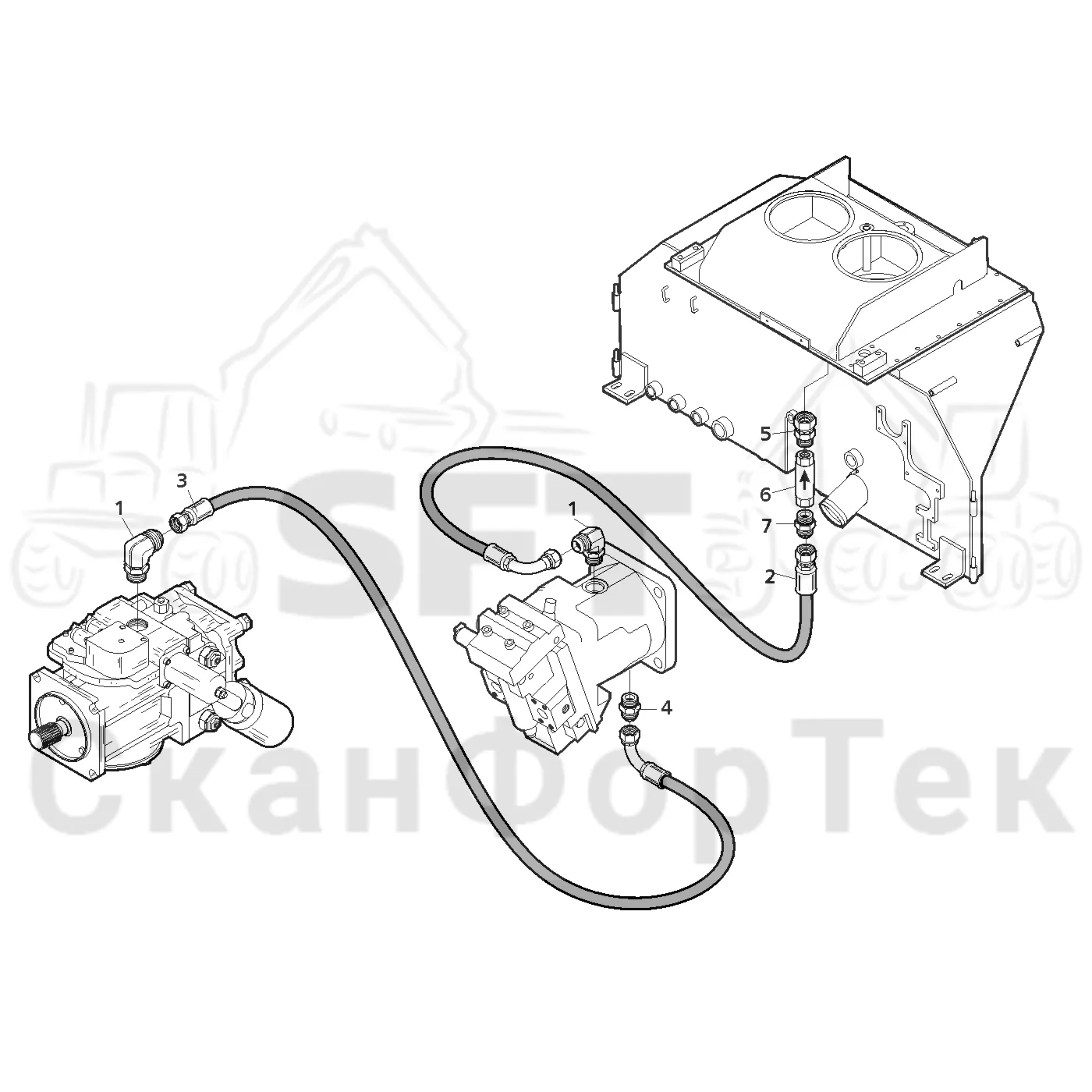 Схема: Valmet / Лесозаготовительные машины / Valmet 801 c / Valmet 801c Ch 11800- / Valmet 801c Ch 11800- / Каталог запасных частей / Коробка передач / Гидростат / Гидростат Дренаж