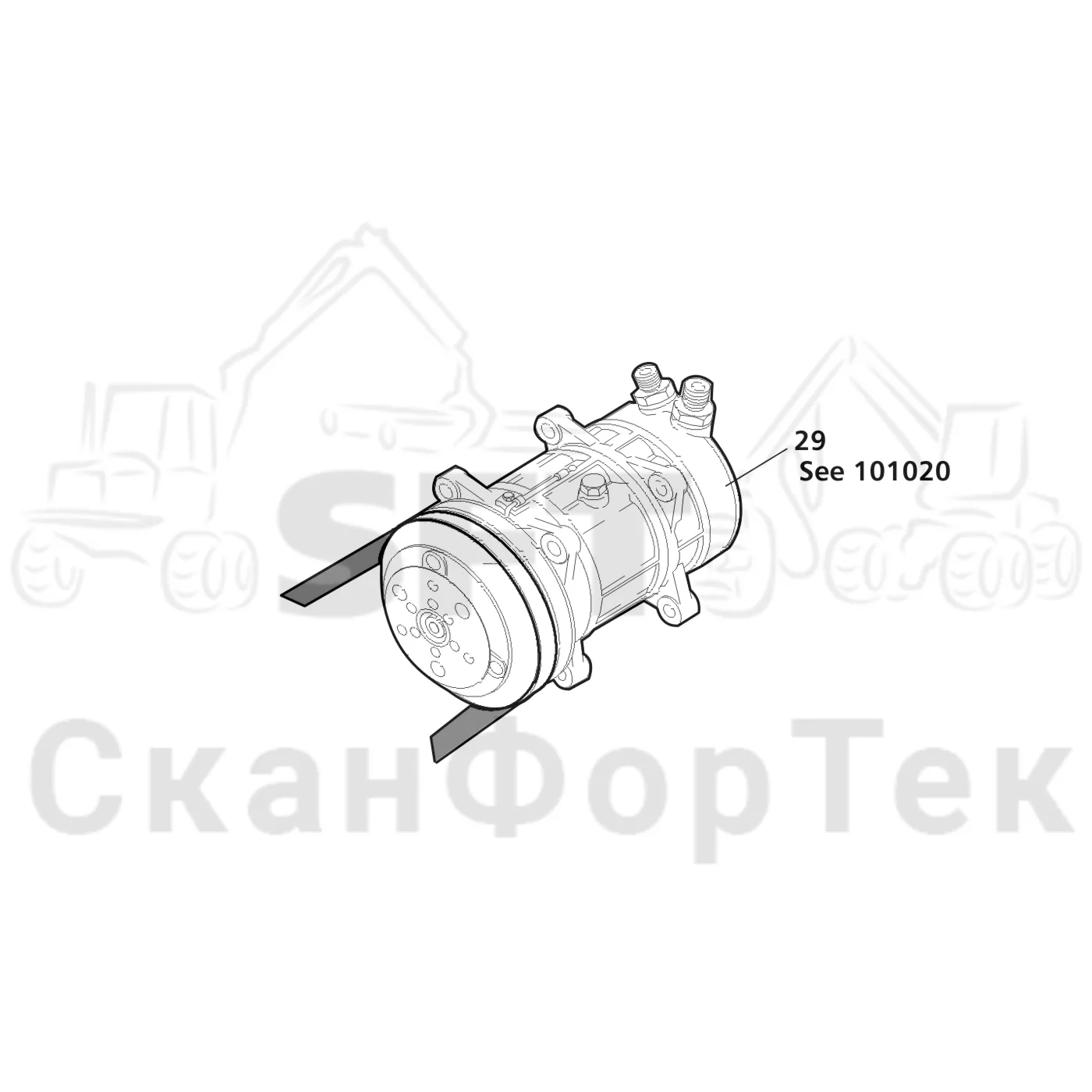 Схема: Valmet / Лесозаготовительные машины / Valmet 911.3 / Valmet 911.3  Ch 311371- / Valmet 911.3  Ch 311372- / Каталог запасных частей / Двигатель / Двигатель  311756- / Кондиционер воздуха / Компресм3ор